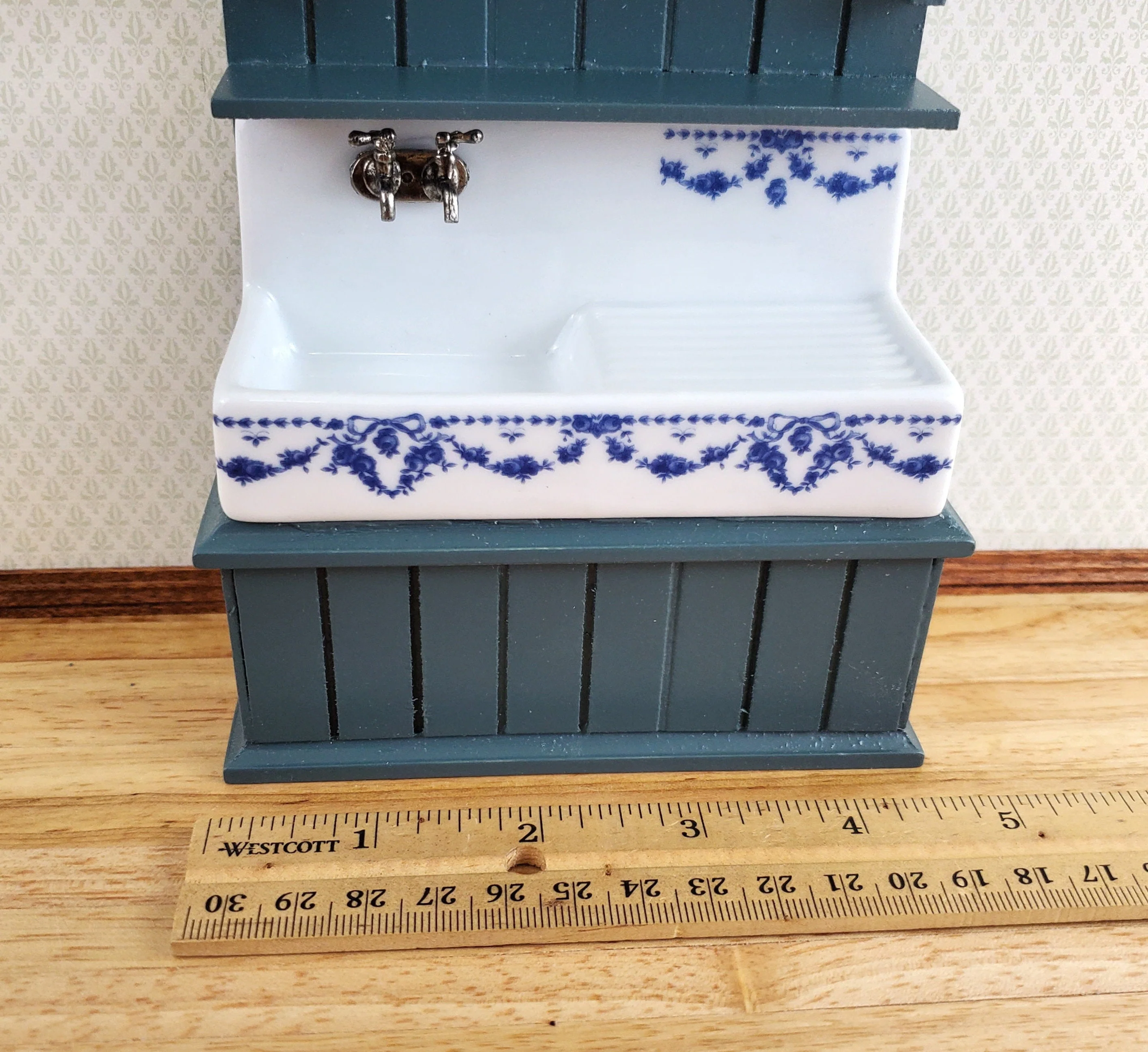 Dollhouse Reutter Sink Cabinet Blue & White 1:12 Scale Miniature Kitchen - Image 6