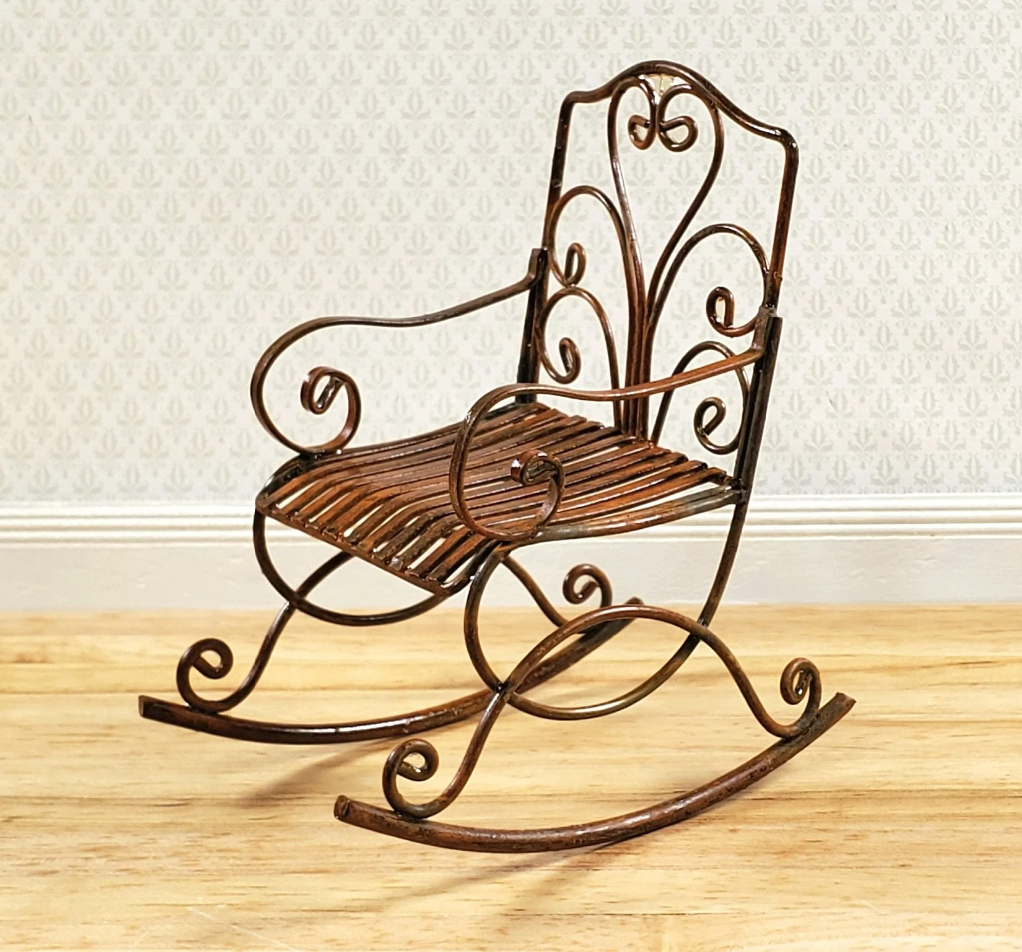 Dollhouse Rocking Chair for Patio Distressed Metal 1:12 Scale Fairy Garden