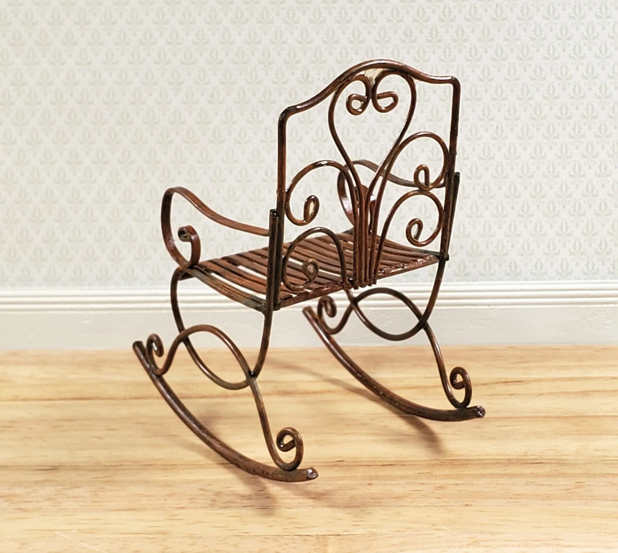Dollhouse Rocking Chair for Patio Distressed Metal 1:12 Scale Fairy Garden - Image 3