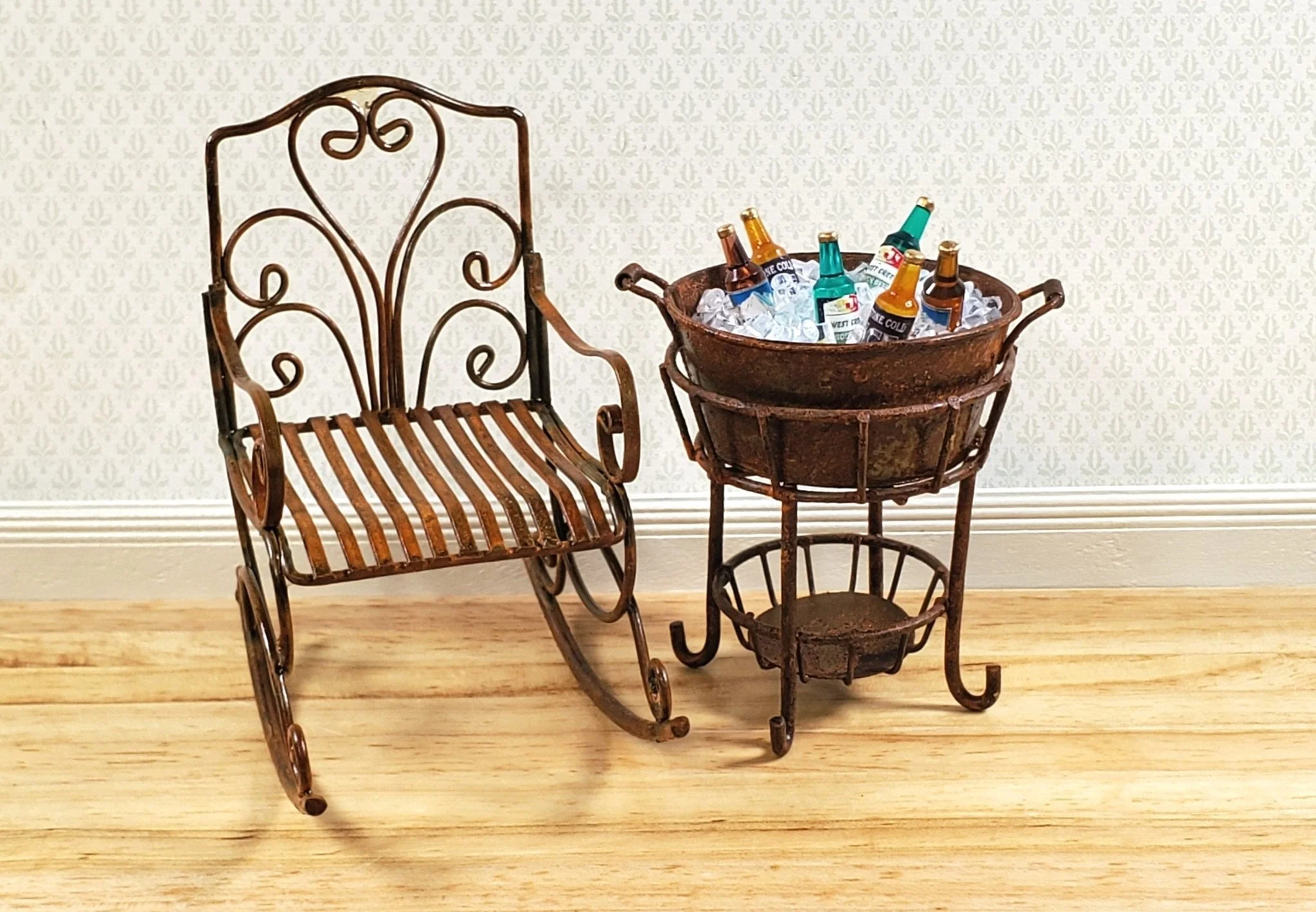 Dollhouse Rocking Chair for Patio Distressed Metal 1:12 Scale Fairy Garden - Image 4