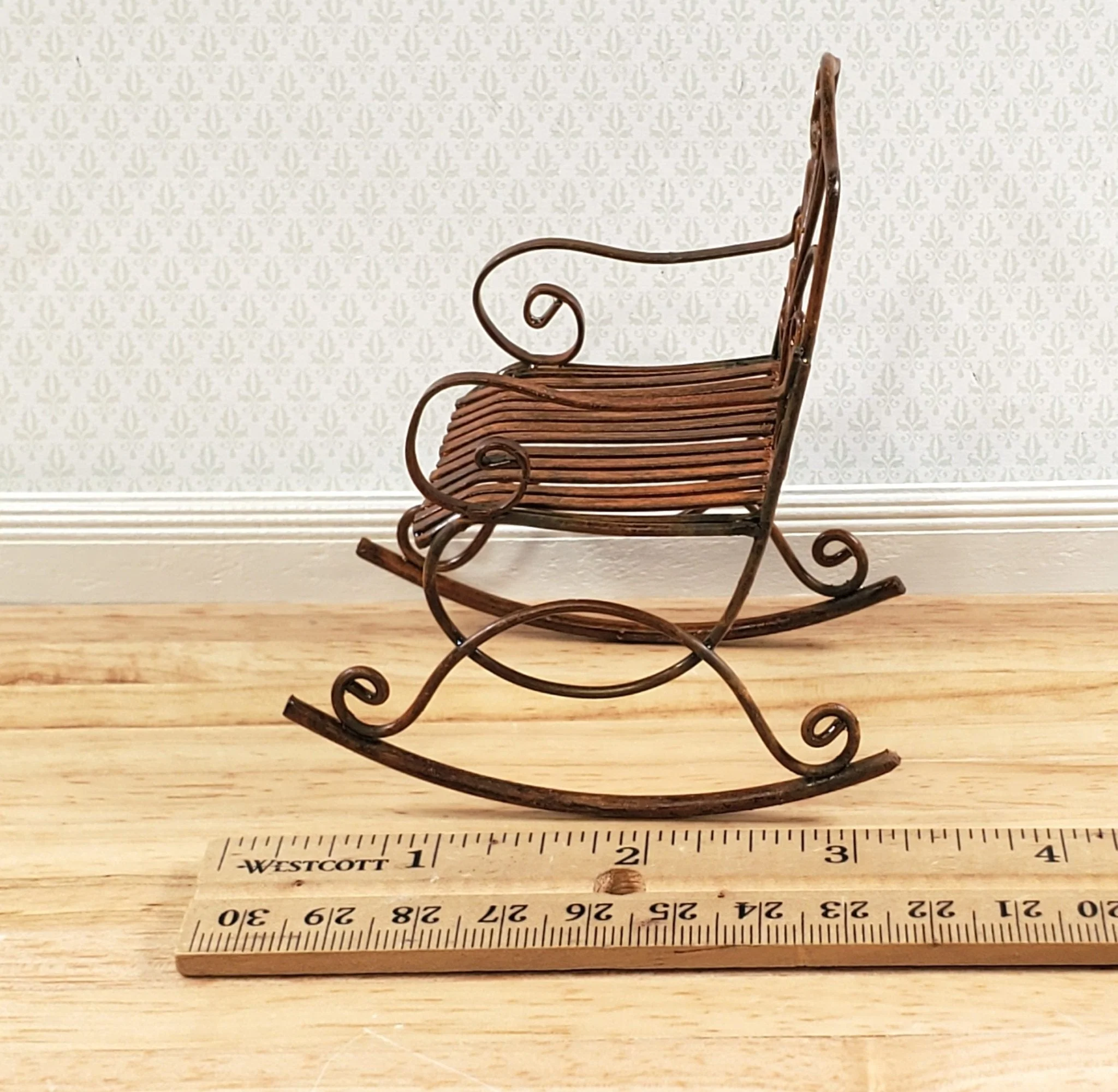 Dollhouse Rocking Chair for Patio Distressed Metal 1:12 Scale Fairy Garden - Image 7