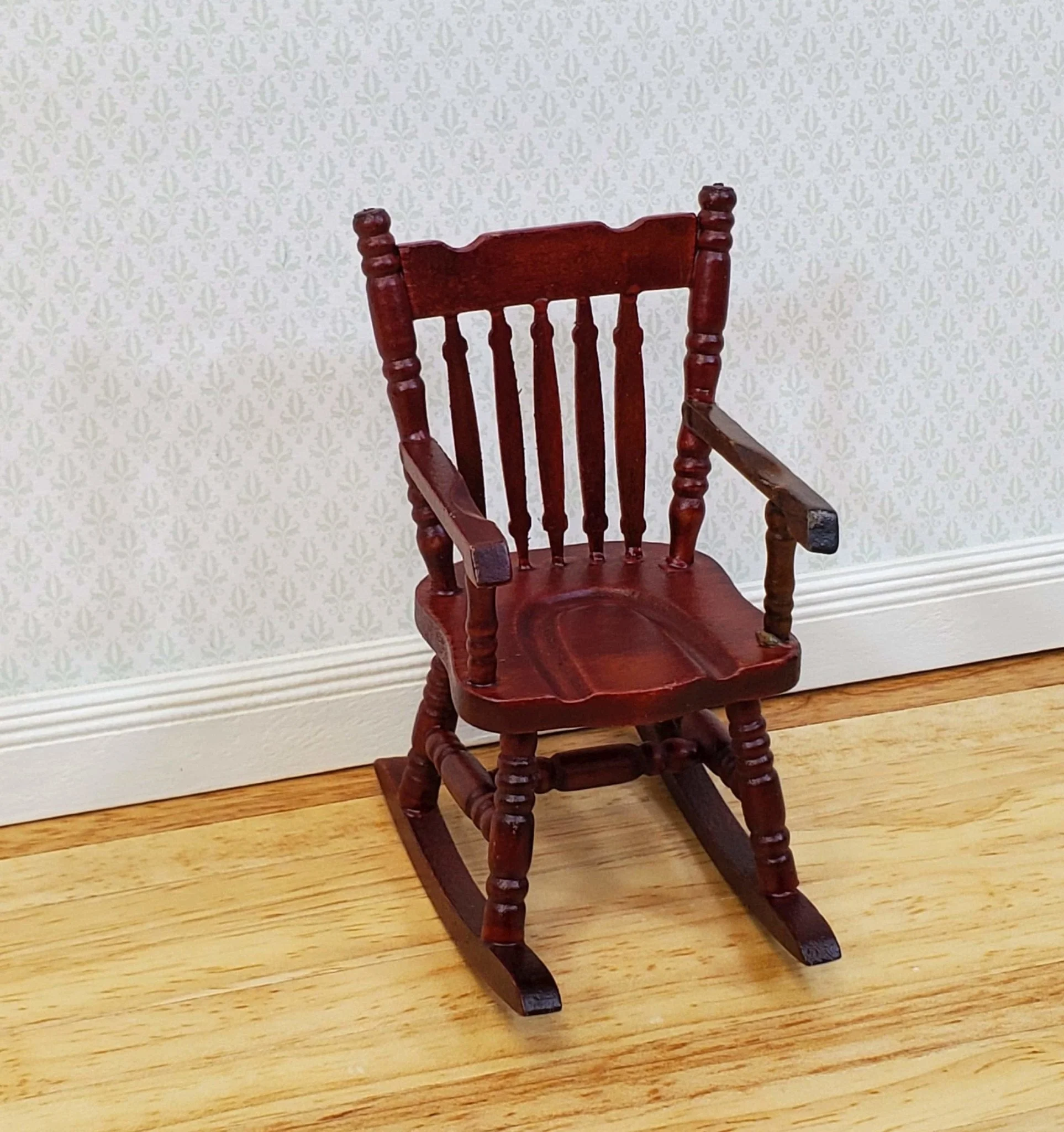 Dollhouse Rocking Chair Mahogany Finish Wood 1:12 Scale Miniature Furniture