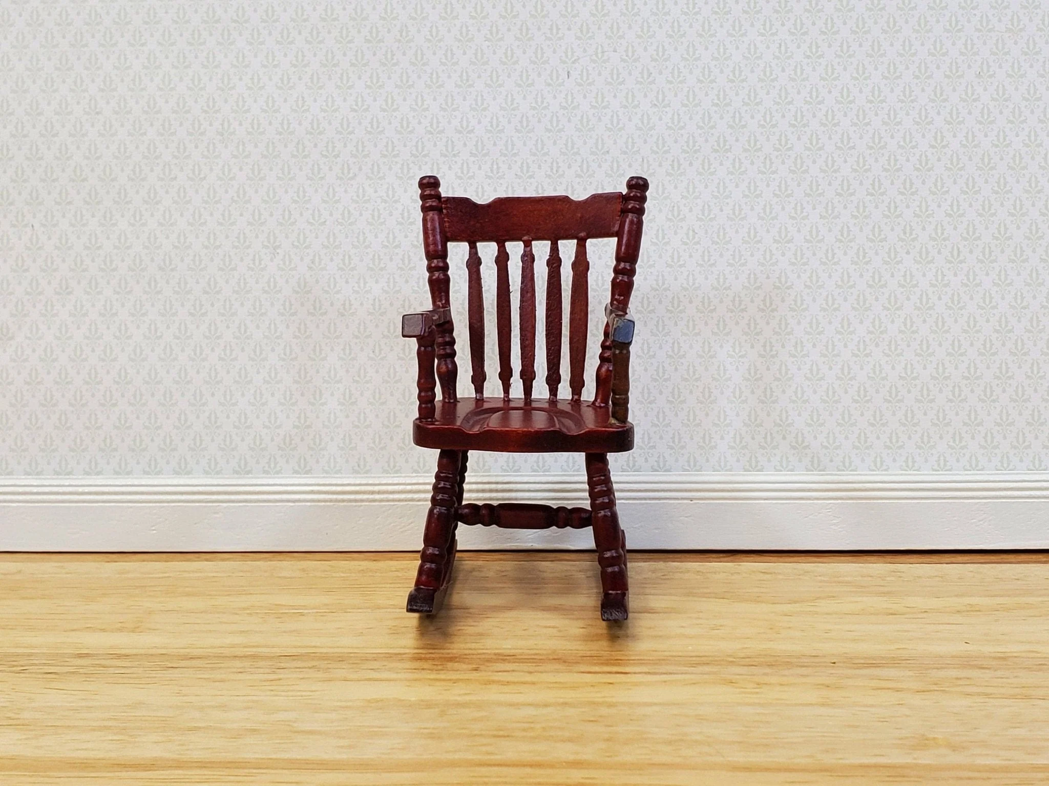 Dollhouse Rocking Chair Mahogany Finish Wood 1:12 Scale Miniature Furniture - Image 2
