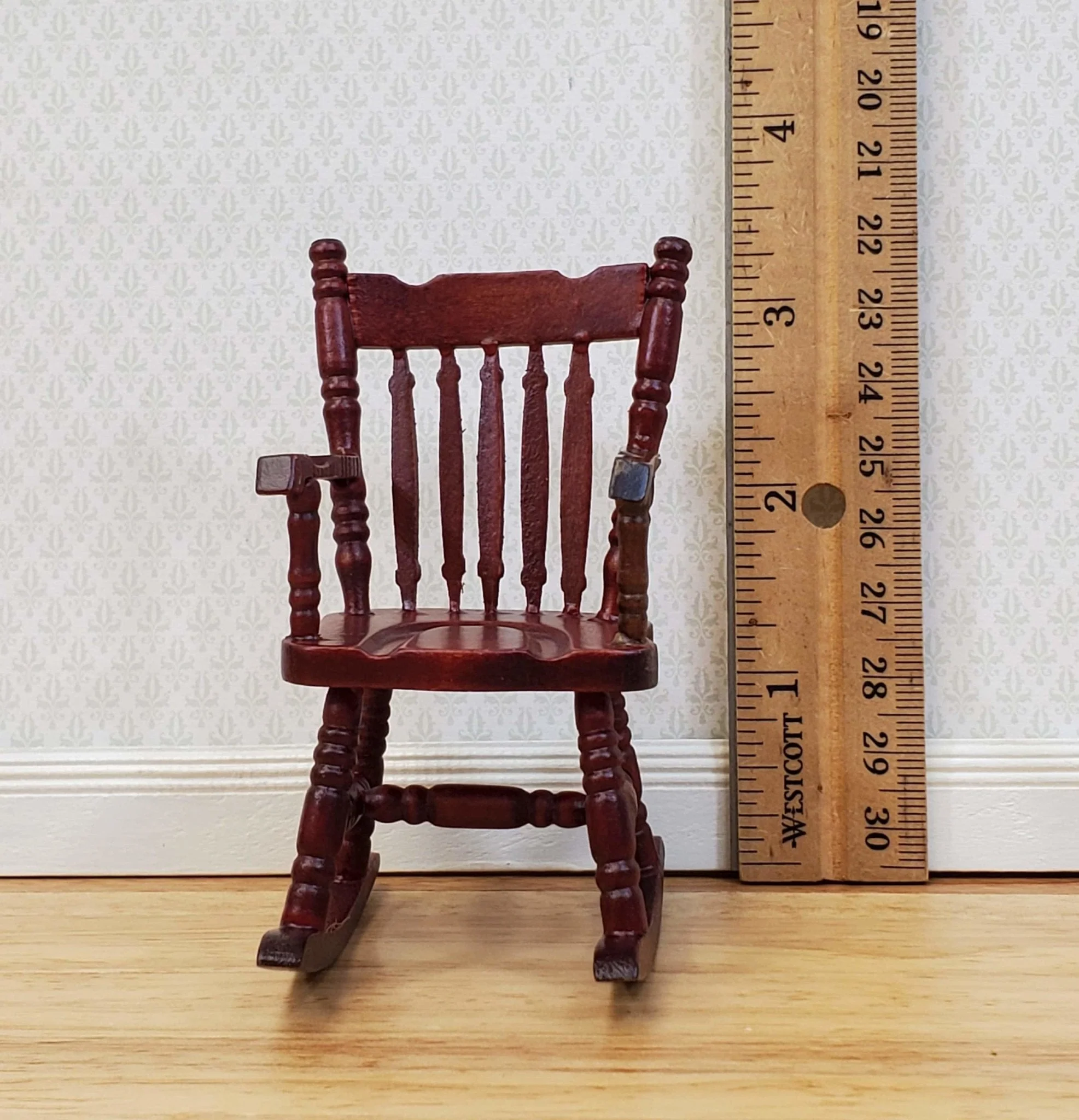 Dollhouse Rocking Chair Mahogany Finish Wood 1:12 Scale Miniature Furniture - Image 3