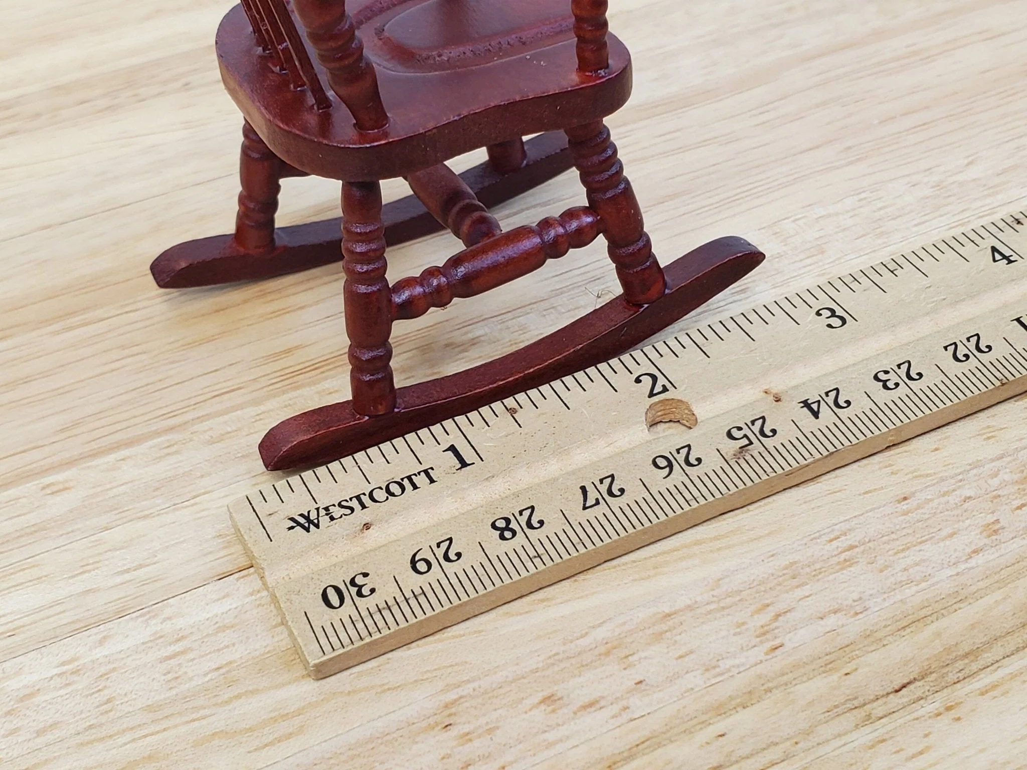 Dollhouse Rocking Chair Mahogany Finish Wood 1:12 Scale Miniature Furniture - Image 4