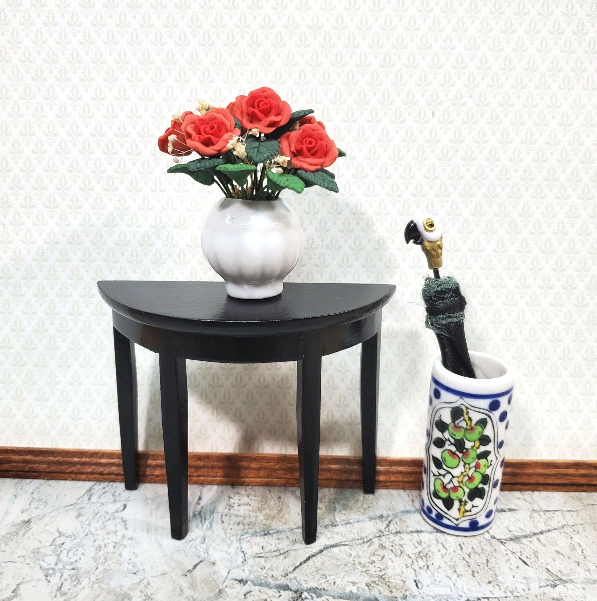 Dollhouse Roses Half Dozen in Ceramic White Vase 1:12 Scale Miniature Flowers - Image 5
