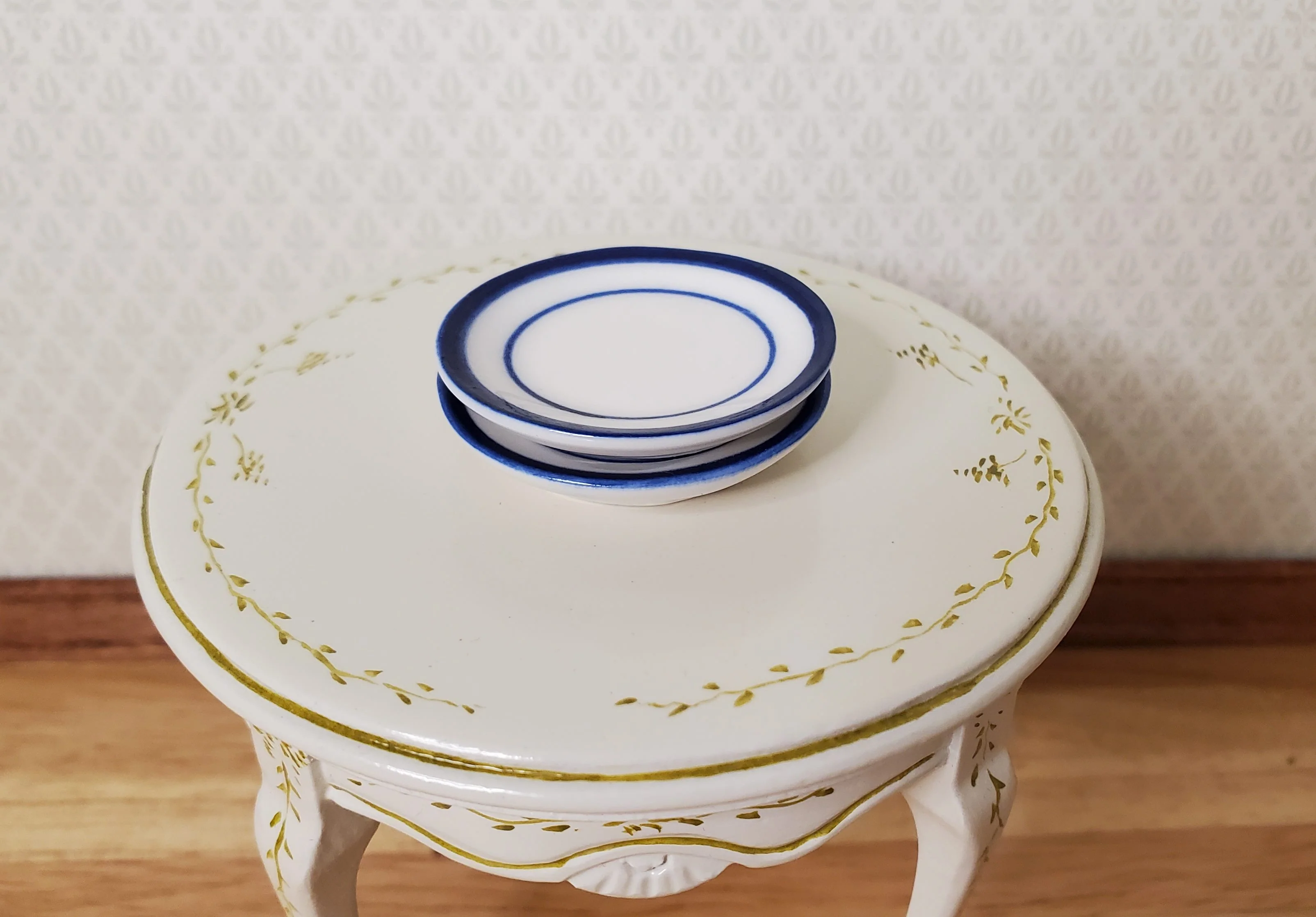 Dollhouse Round Blue & White Ceramic Platter x2 1:12 Scale Miniature - Image 2