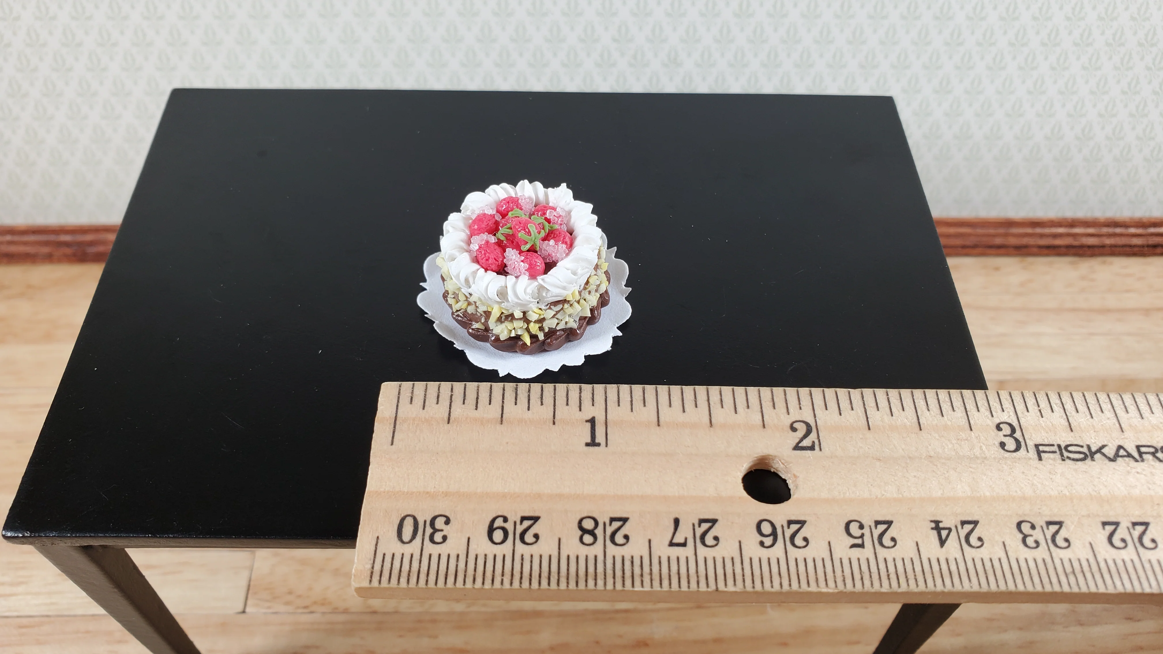 Dollhouse Round Cake Chocolate & Strawberries 1:12 Scale Miniature Food Bakery - Image 3