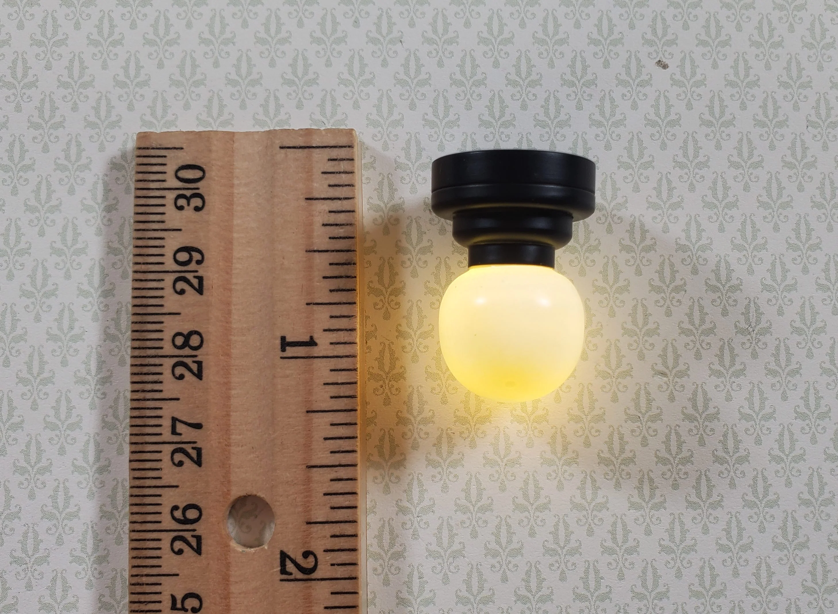 Dollhouse Round Ceiling Light with Black Base & Wand 1:12 Miniature Battery Lamp - Image 4