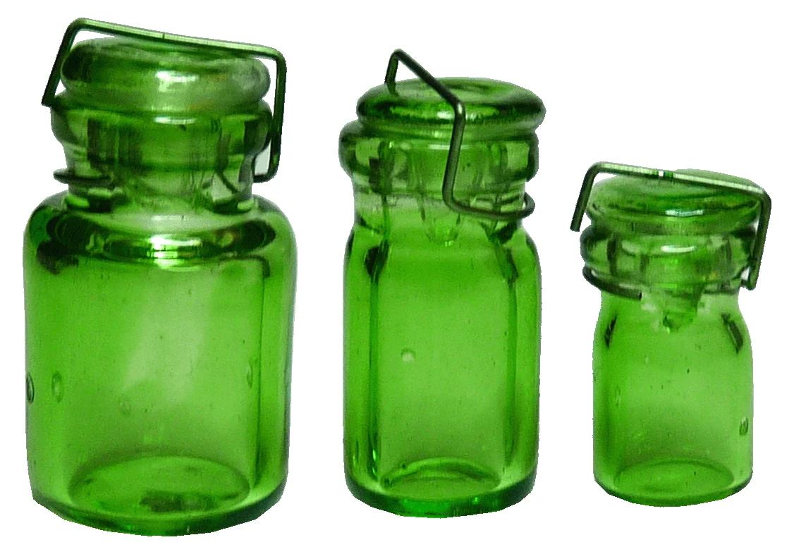 Dollhouse Round Glass Canning Jars Green Set of 3 1:12 Scale Miniature