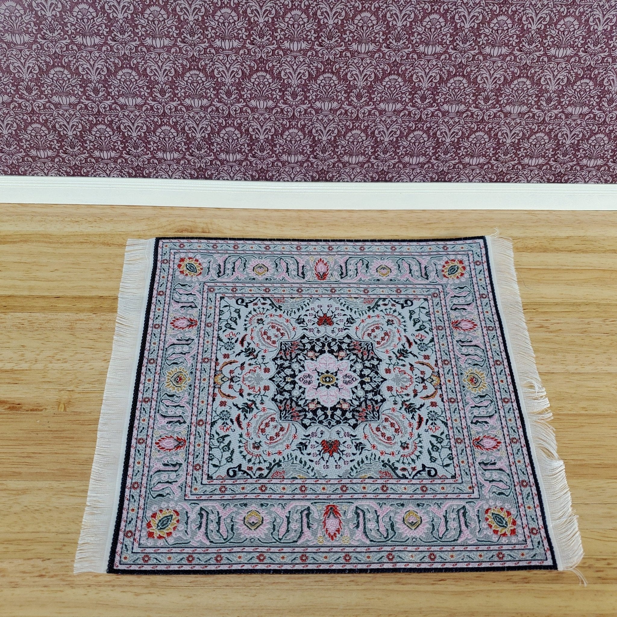 Dollhouse Rug Large Fabric Square Turkish Style Pink Gray 1:12 Scale Miniature Carpet - Image 4