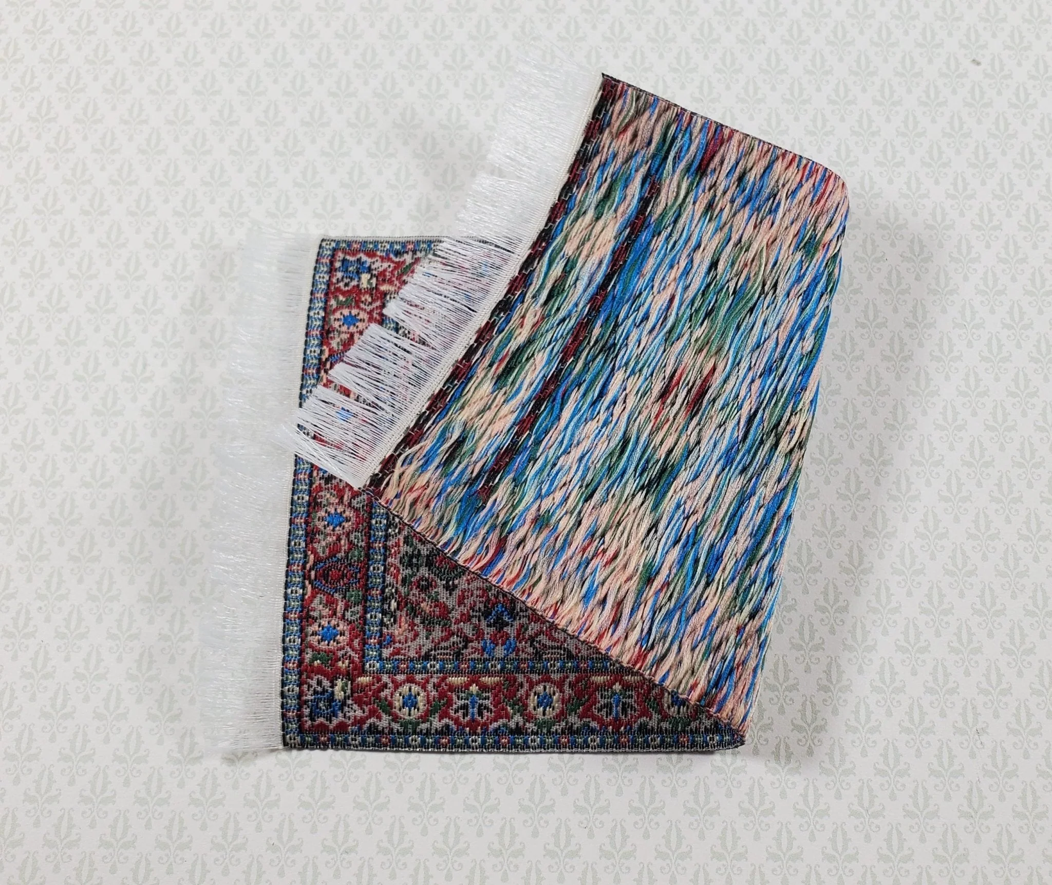Dollhouse Rug Small Rust Green Black 5.50" x 3" 1:12 Miniature Carpet - Image 3