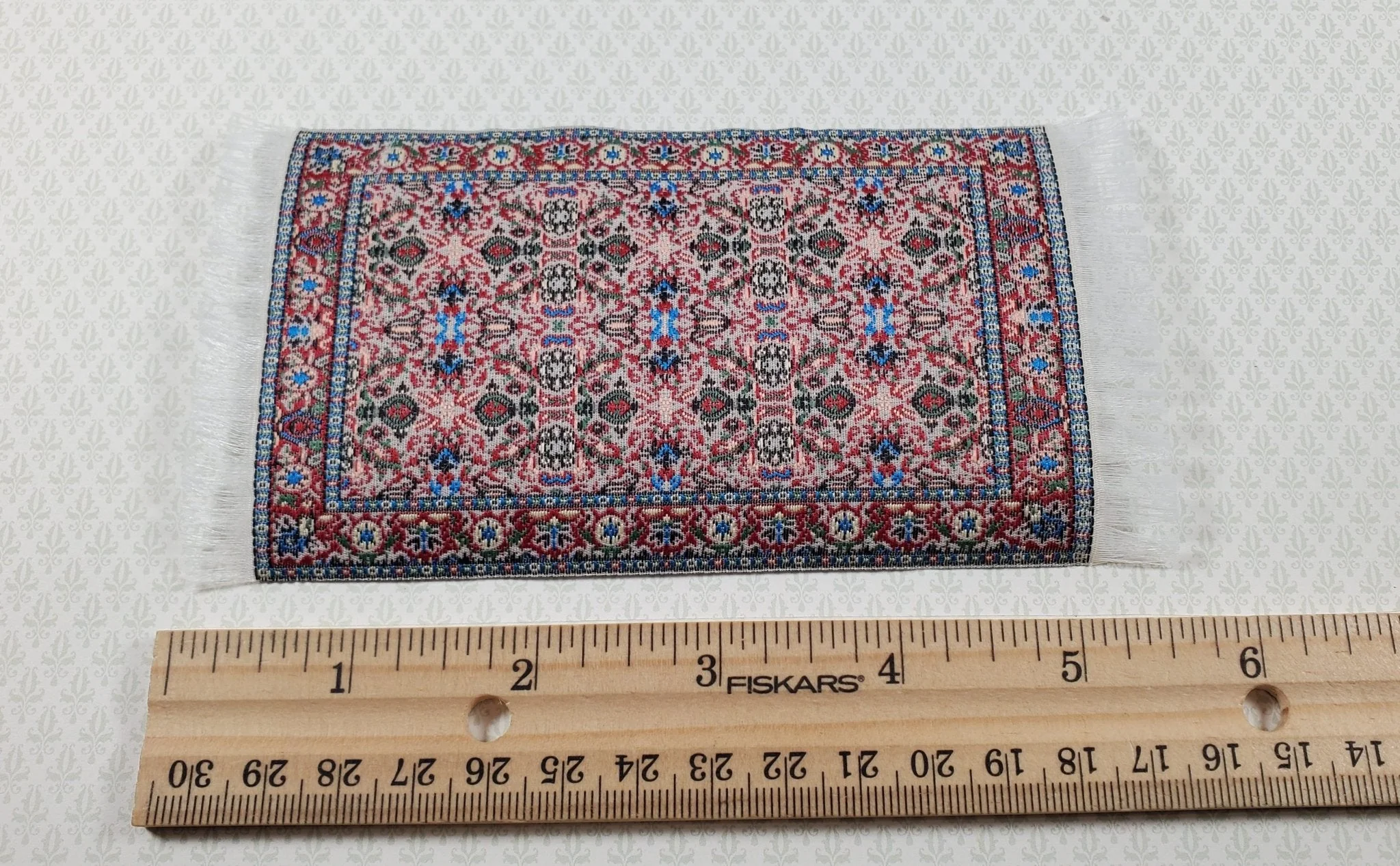 Dollhouse Rug Small Rust Green Black 5.50" x 3" 1:12 Miniature Carpet - Image 5