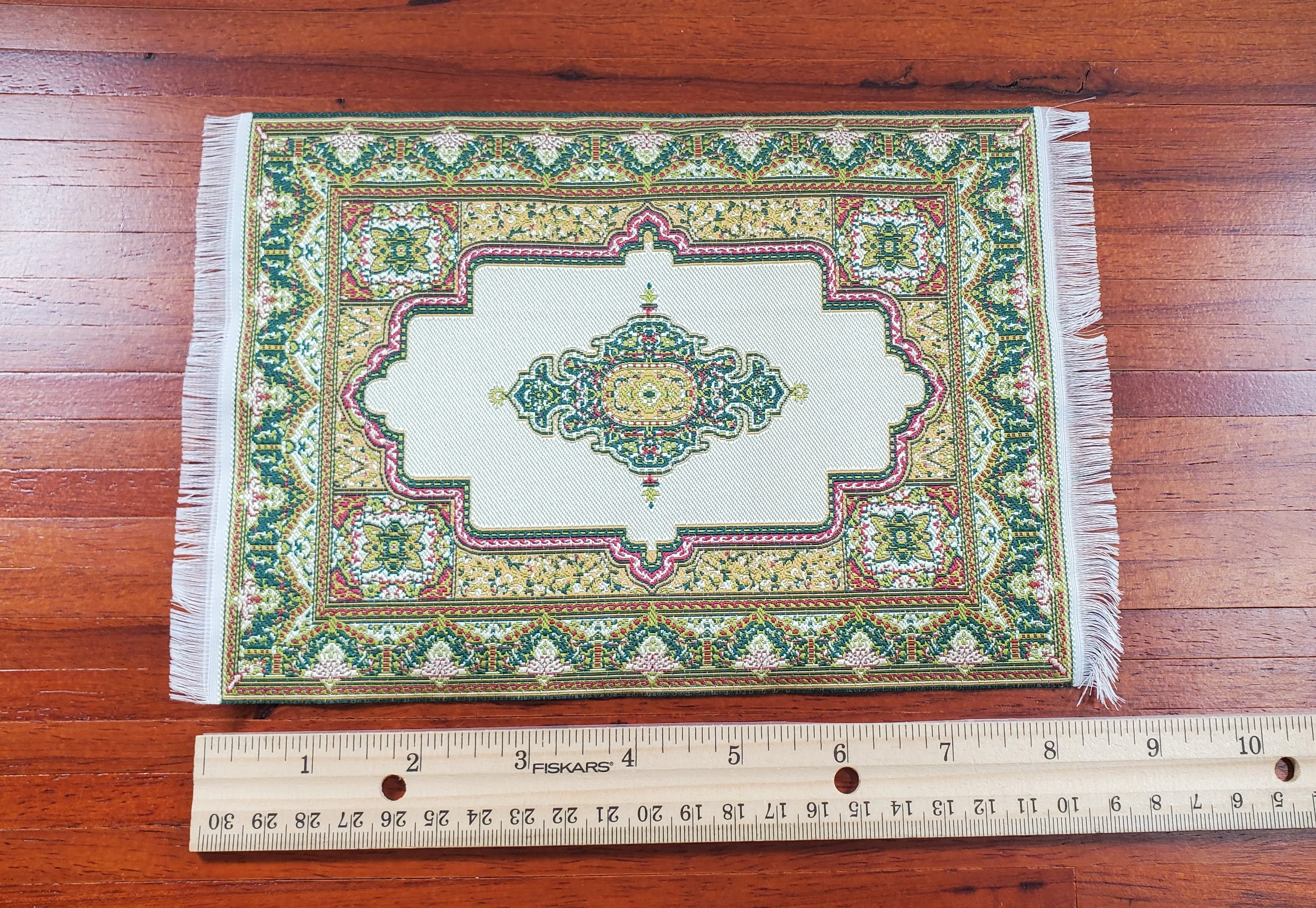 Dollhouse Rug Woven Fabric Gold and Green Victorian Style 1:12 Scale Miniature - Image 4