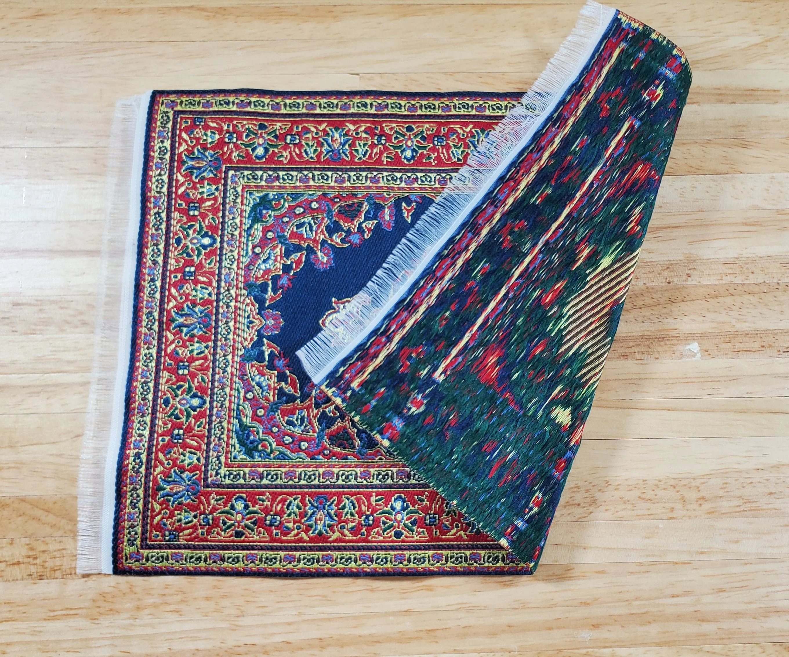 Dollhouse Rug Woven Fabric Large Blue Red Gold 9 1/4" x 5 7/8" 1:12 Scale - Image 3