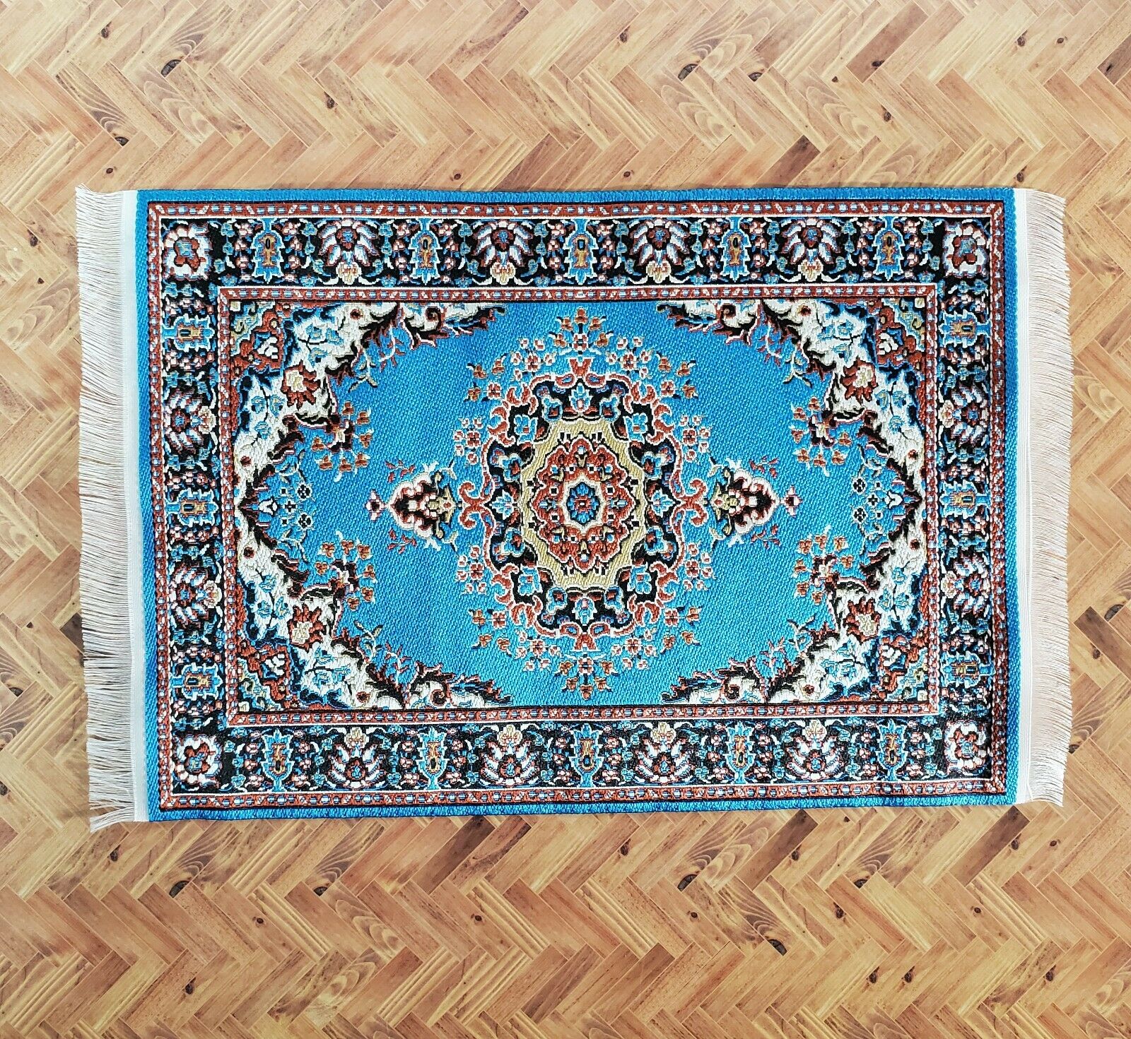 Dollhouse Rug Woven Fabric Large Bright Blue 9" x 6" 1:12 Scale Miniature