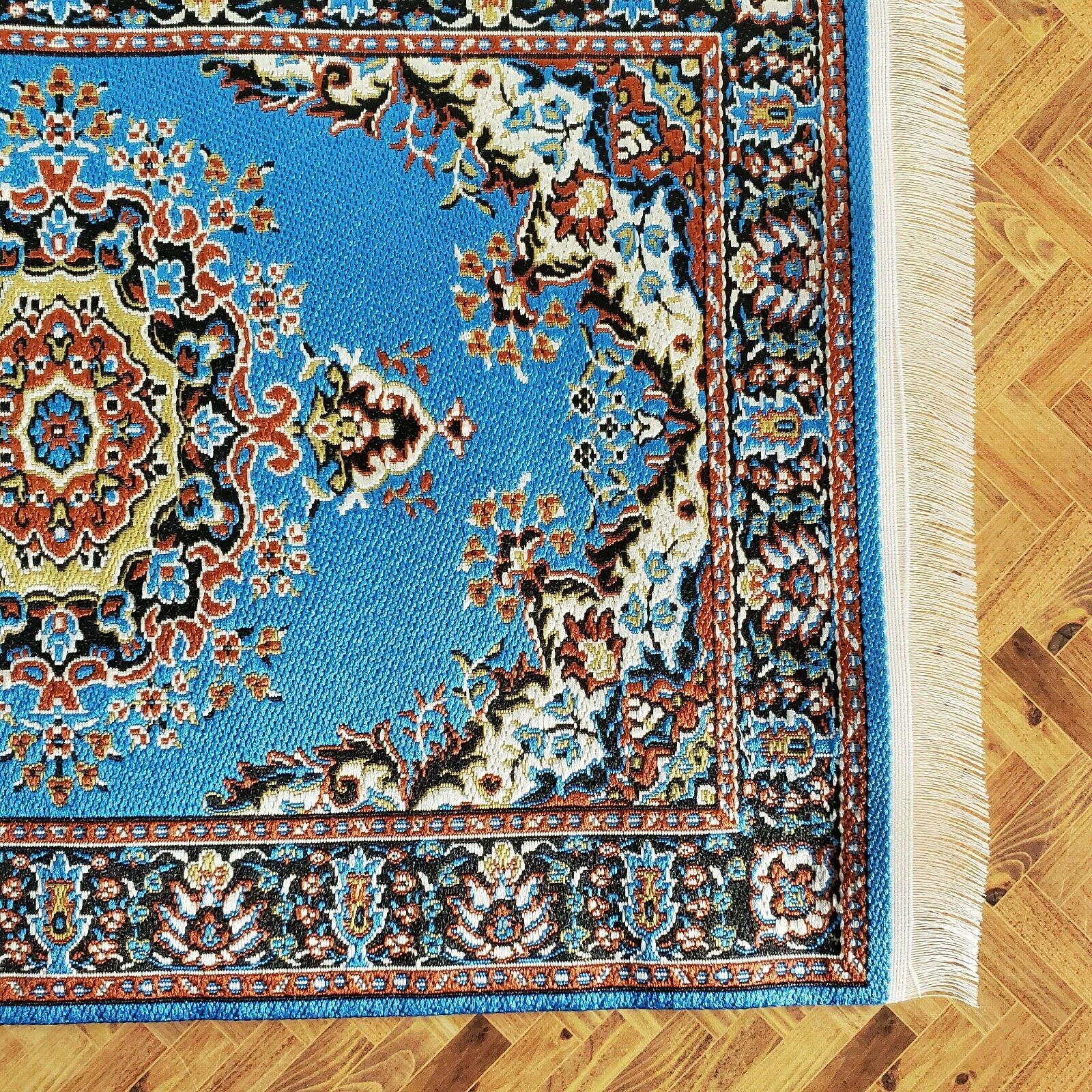 Dollhouse Rug Woven Fabric Large Bright Blue 9" x 6" 1:12 Scale Miniature - Image 2