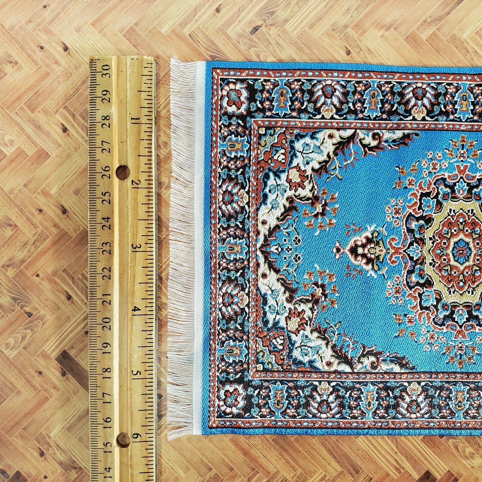 Dollhouse Rug Woven Fabric Large Bright Blue 9" x 6" 1:12 Scale Miniature - Image 5