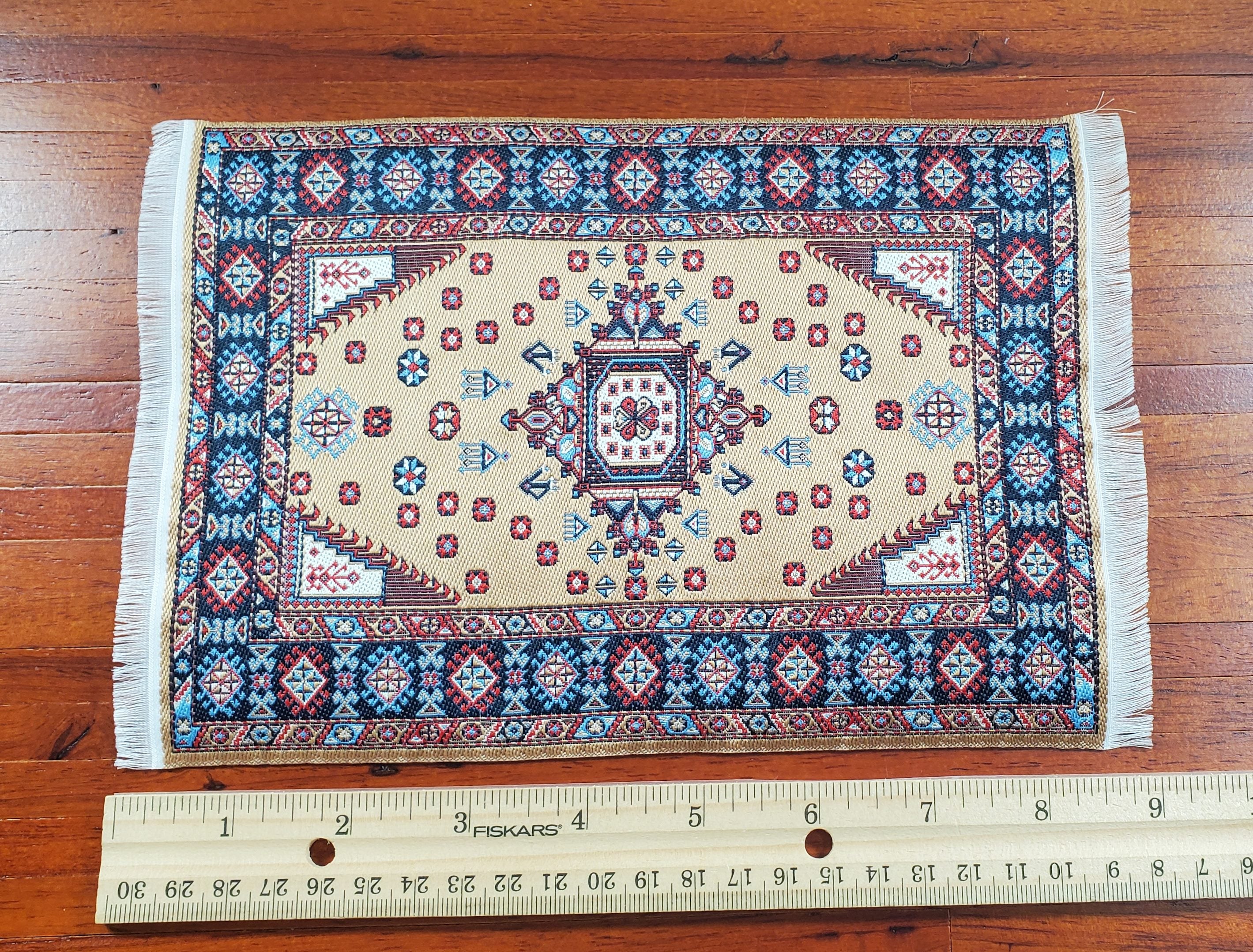 Dollhouse Rug Woven Fabric Large Brown Red Blue 1:12 Scale Miniature 9x6 - Image 4