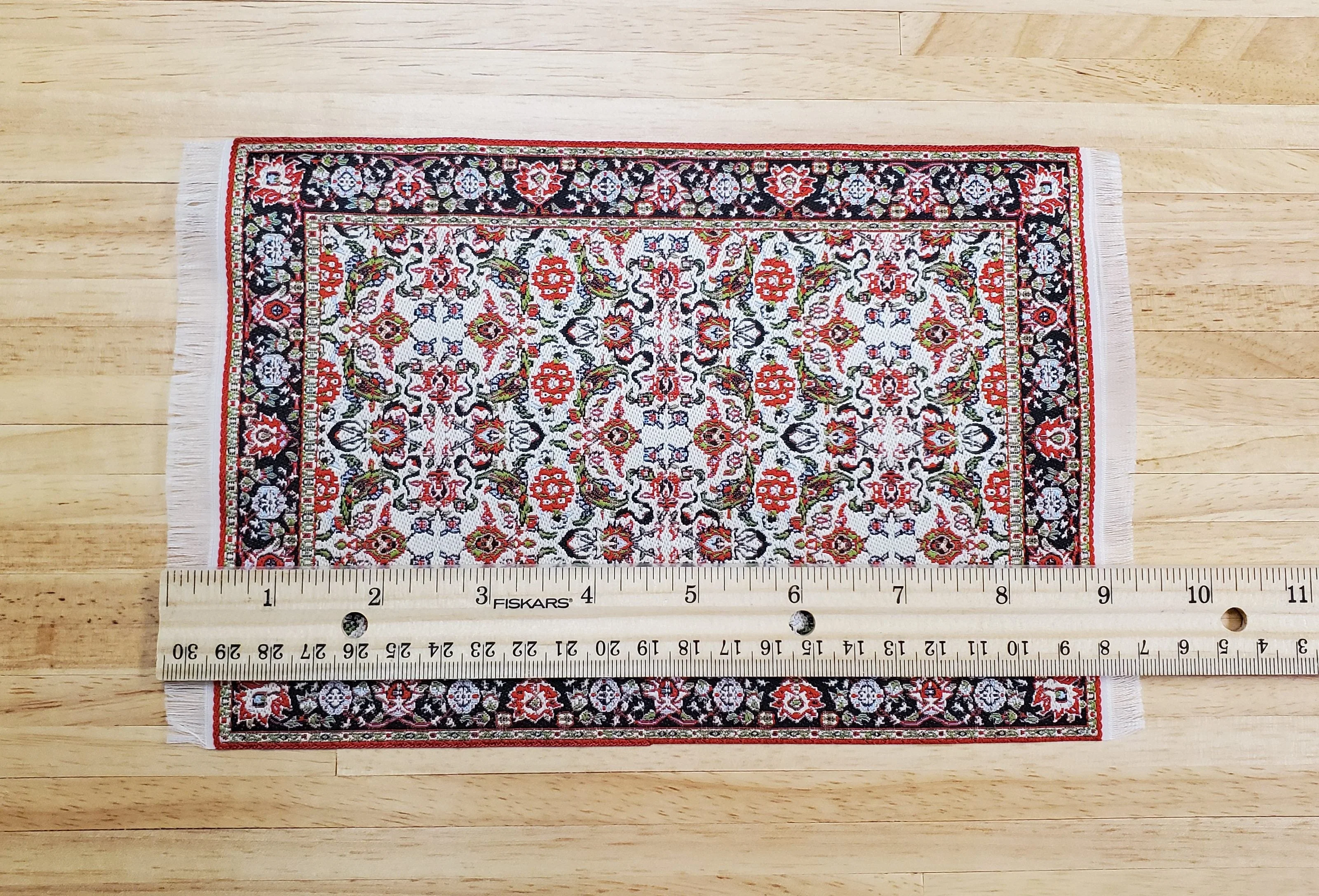 Dollhouse Rug Woven Fabric Large Red White Black 1:12 Scale Victorian Style - Image 3