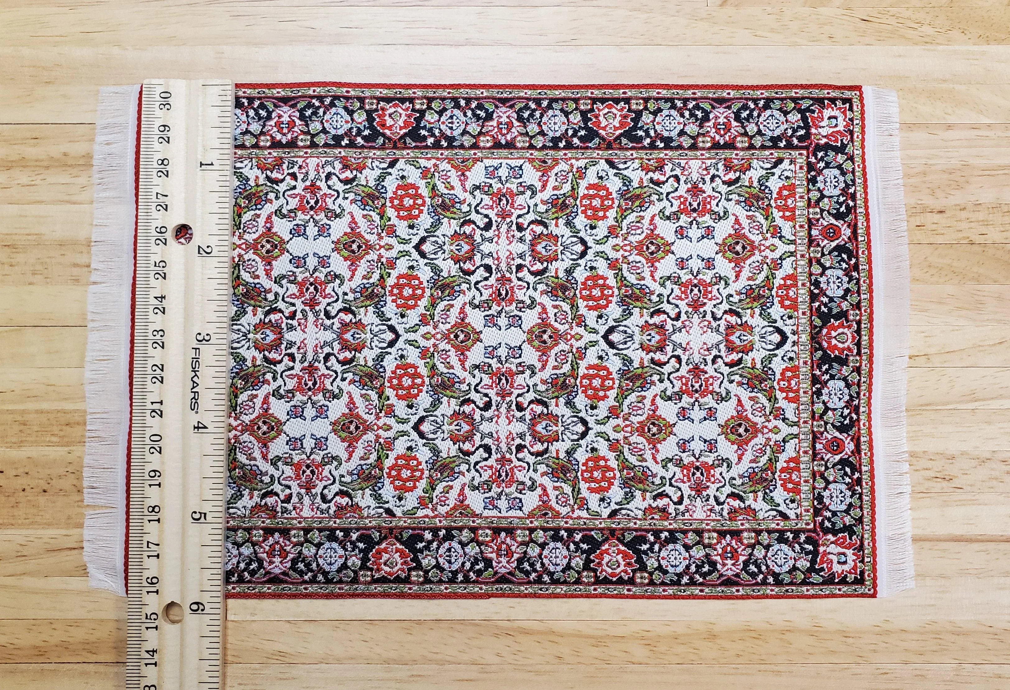 Dollhouse Rug Woven Fabric Large Red White Black 1:12 Scale Victorian Style - Image 4