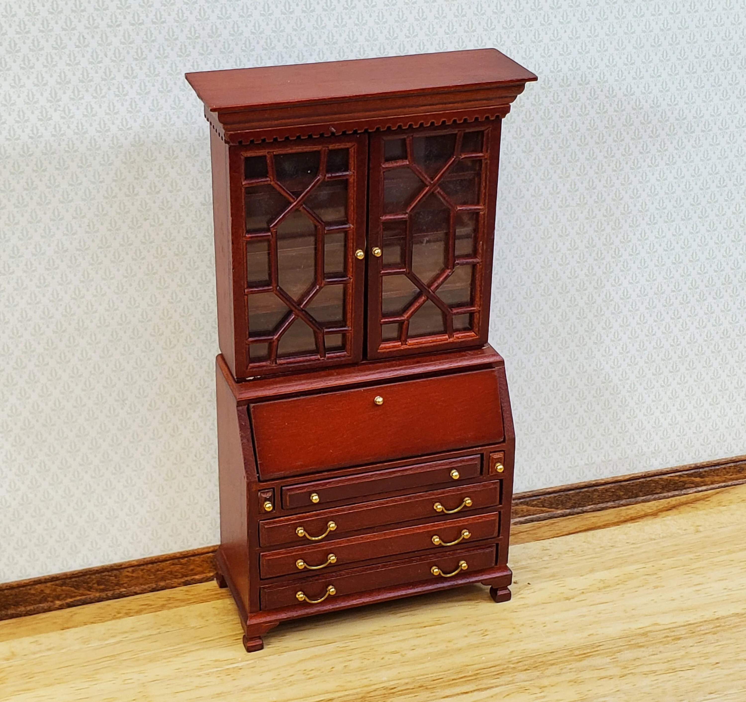 Dollhouse Secretary Writing Desk w/ Upper Cabinet 2 Pieces 1:12 Scale Furniture - Image 2