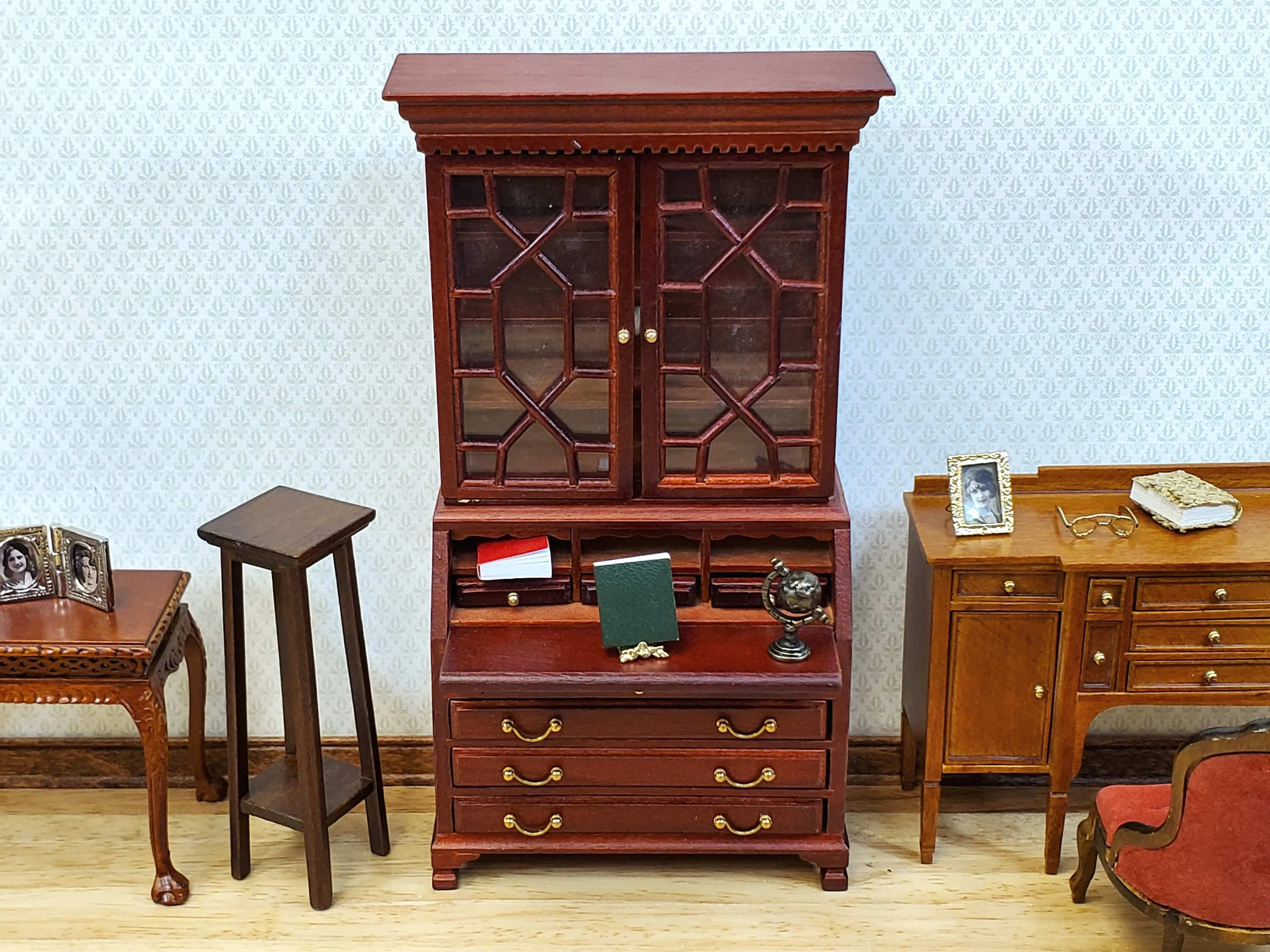 Dollhouse Secretary Writing Desk w/ Upper Cabinet 2 Pieces 1:12 Scale Furniture - Image 6