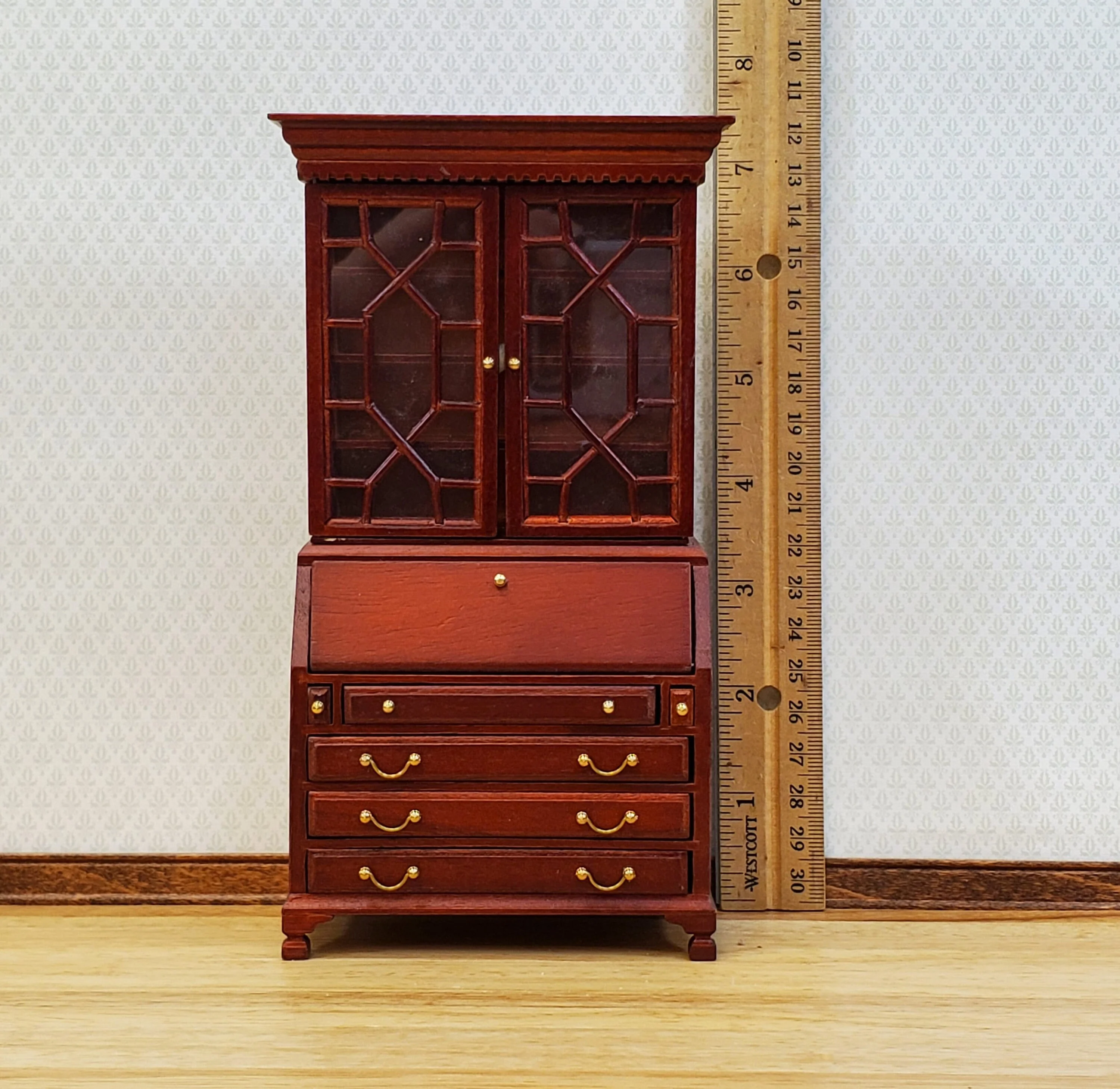 Dollhouse Secretary Writing Desk w/ Upper Cabinet 2 Pieces 1:12 Scale Furniture - Image 8