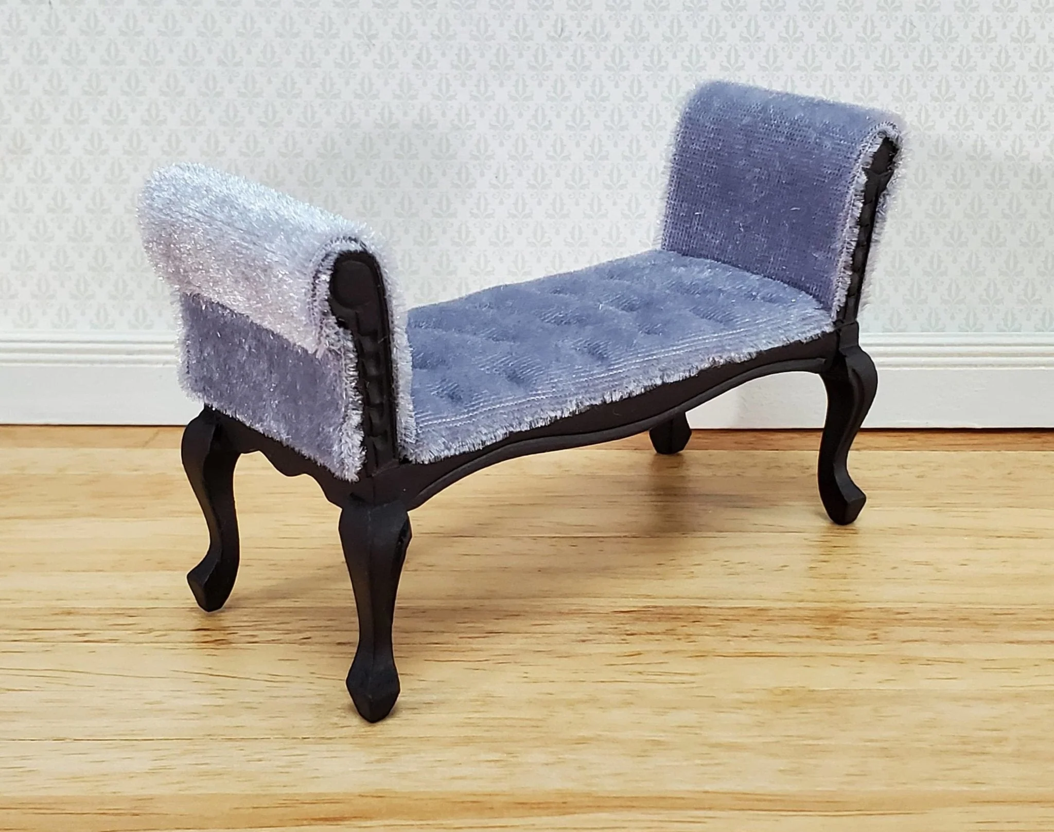 Dollhouse Settee Bench Gray Padded Tufted Seat 1:12 Scale Miniature Furniture