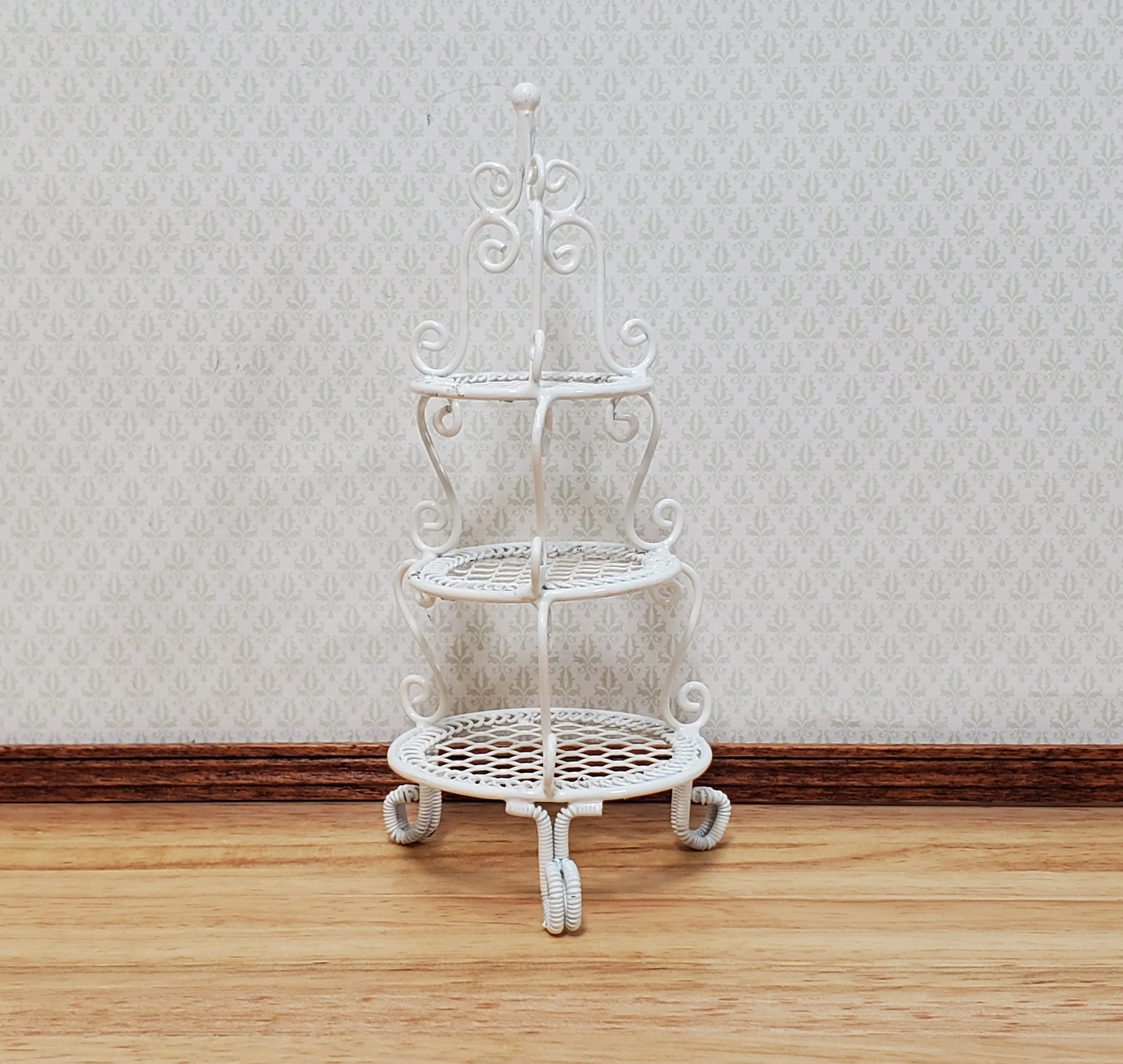 Dollhouse Shelf Plant Stand White Metal 3 Tier Round 1:12 Scale Miniature or Fairy Garden