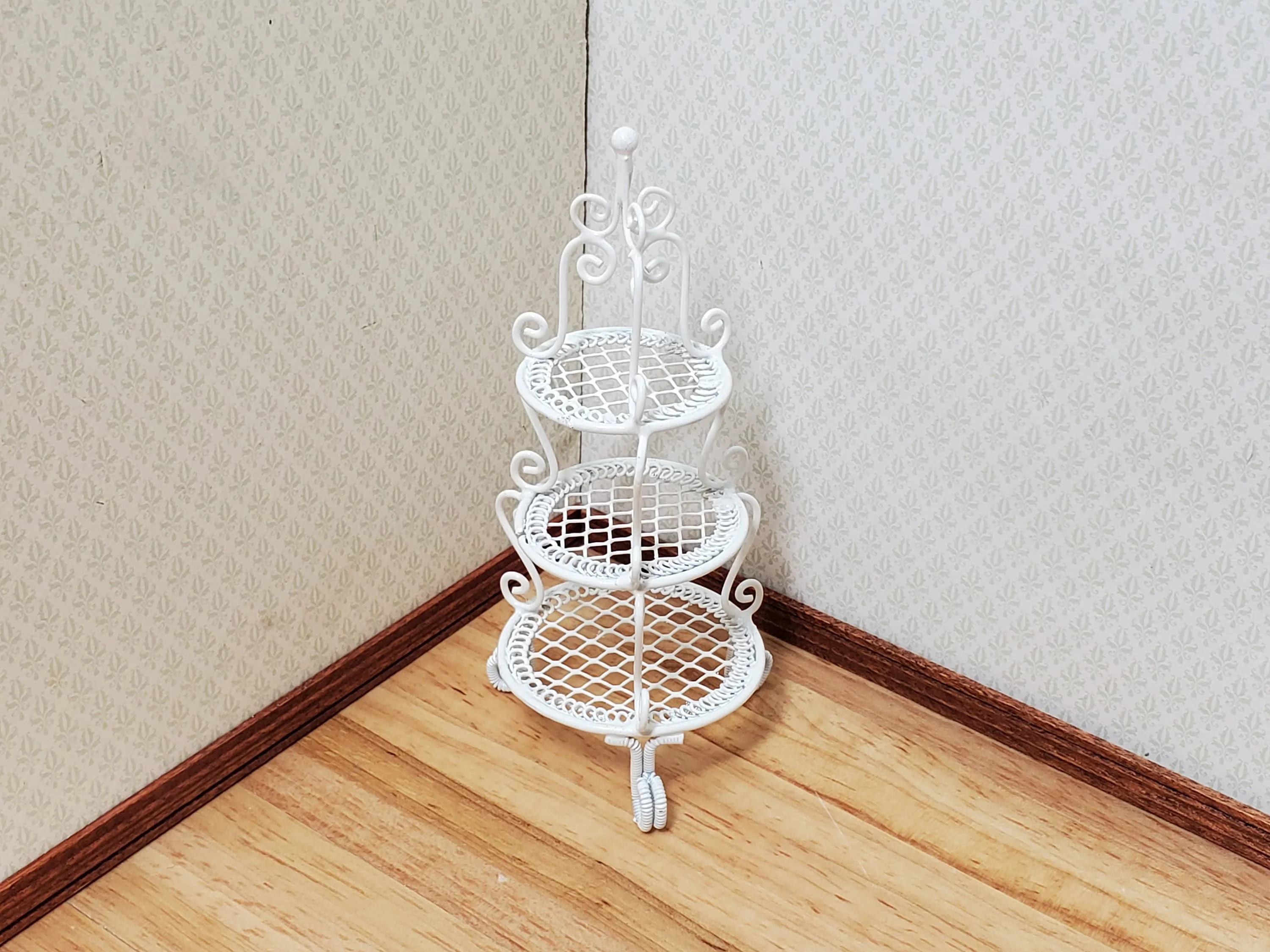 Dollhouse Shelf Plant Stand White Metal 3 Tier Round 1:12 Scale Miniature or Fairy Garden - Image 2
