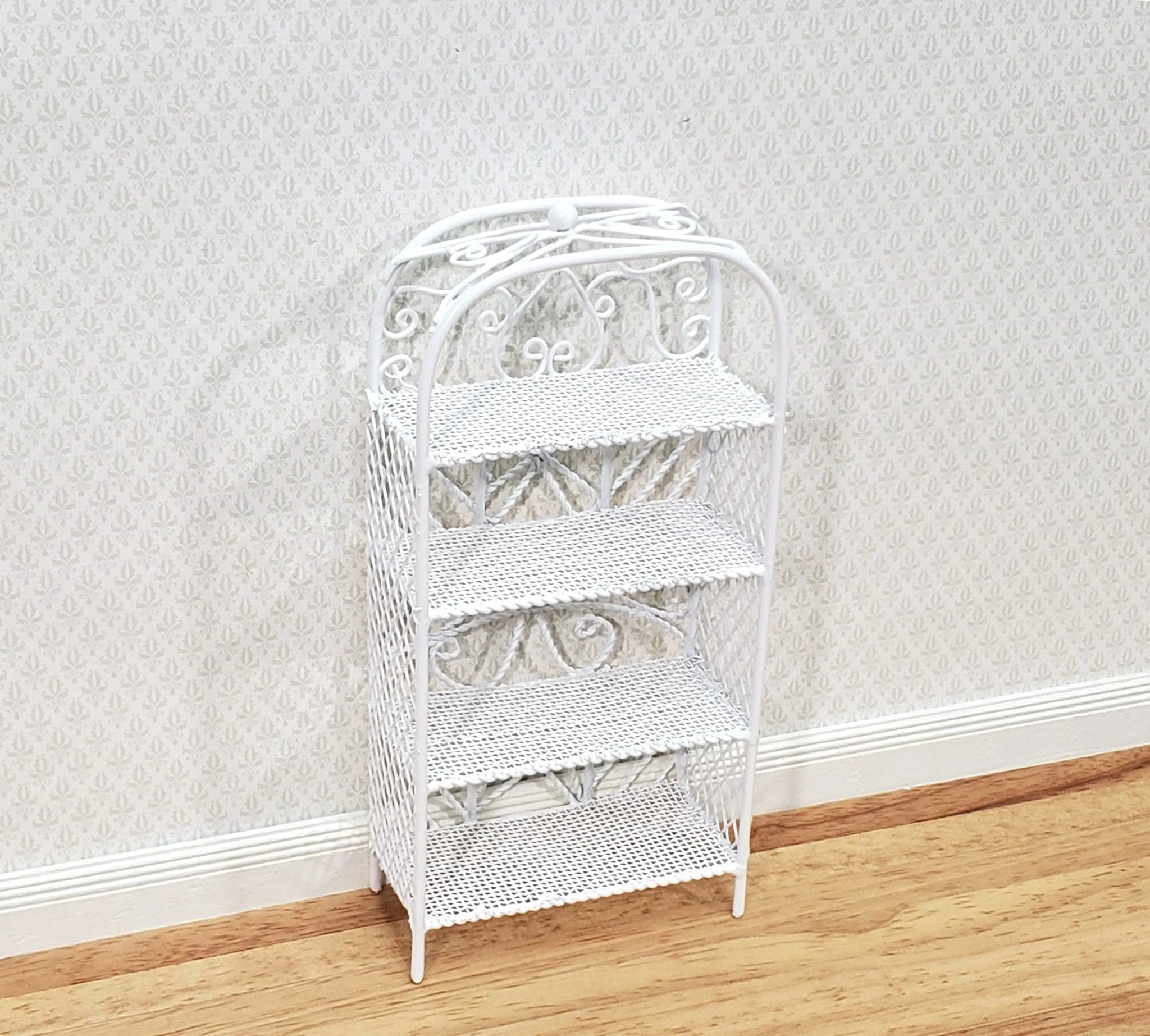 Dollhouse Shelves White Metal Wire Bookcase Bookshelf 1:12 Scale Miniature or Fairy Garden