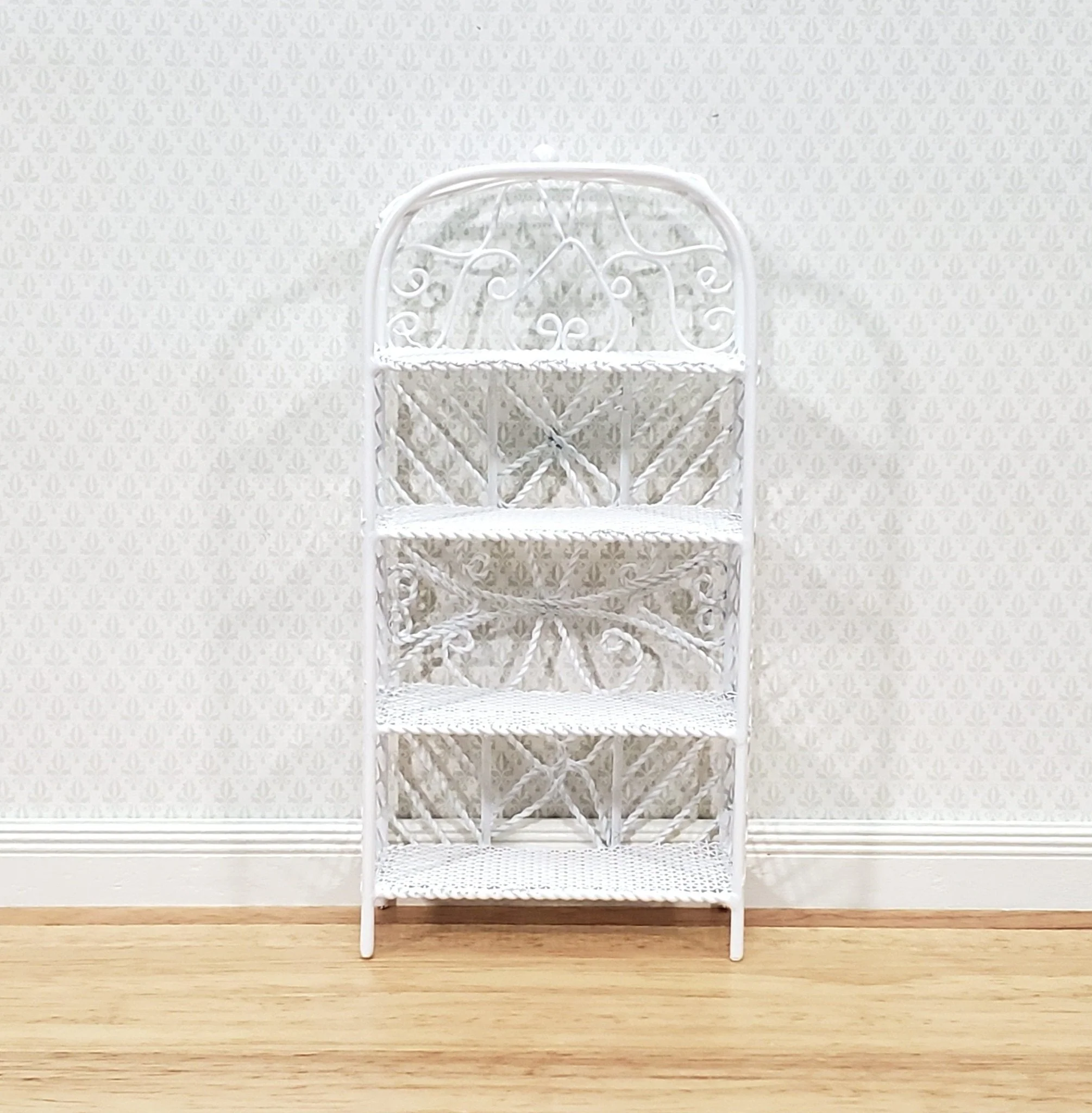Dollhouse Shelves White Metal Wire Bookcase Bookshelf 1:12 Scale Miniature or Fairy Garden - Image 2