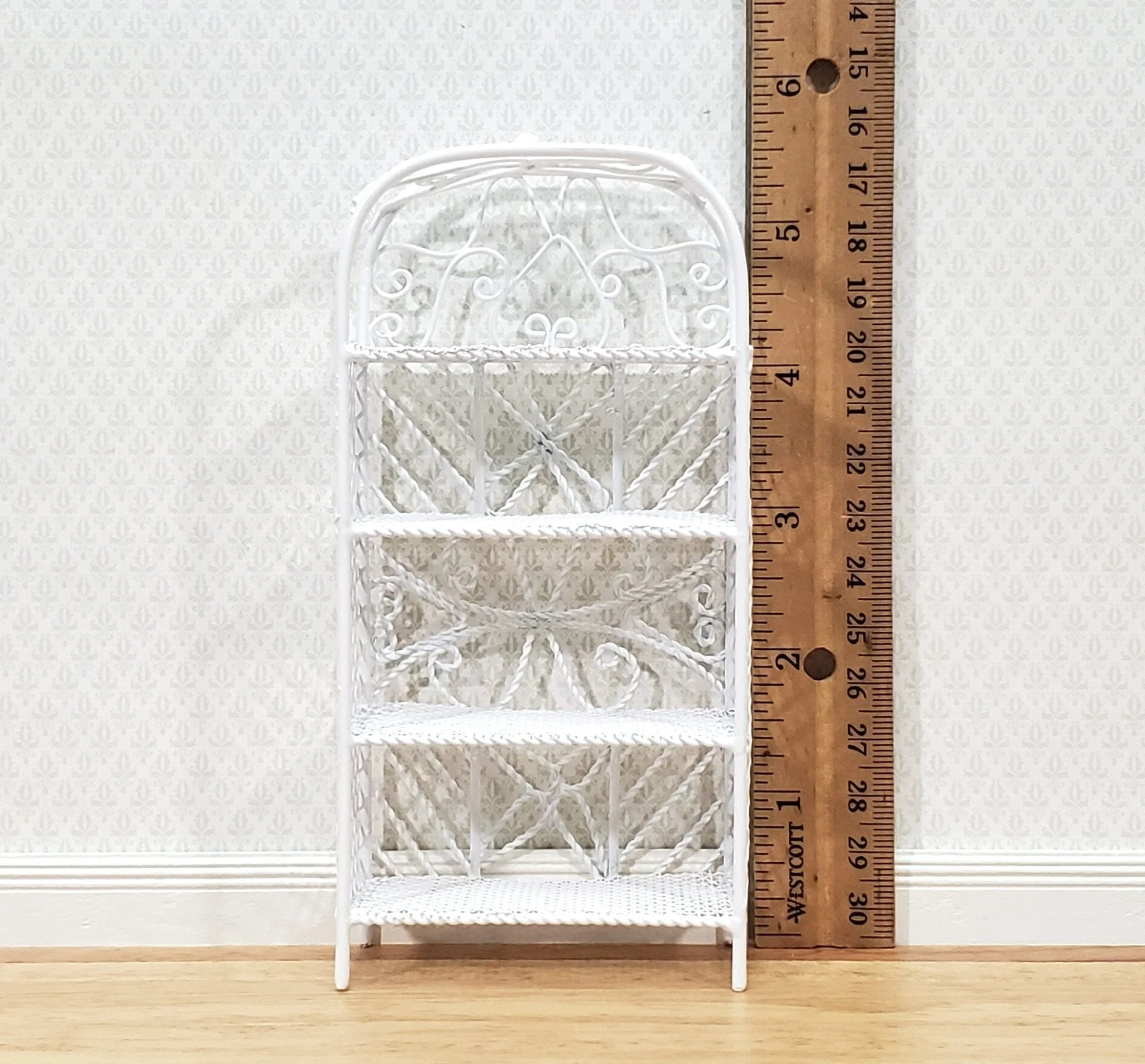 Dollhouse Shelves White Metal Wire Bookcase Bookshelf 1:12 Scale Miniature or Fairy Garden - Image 5