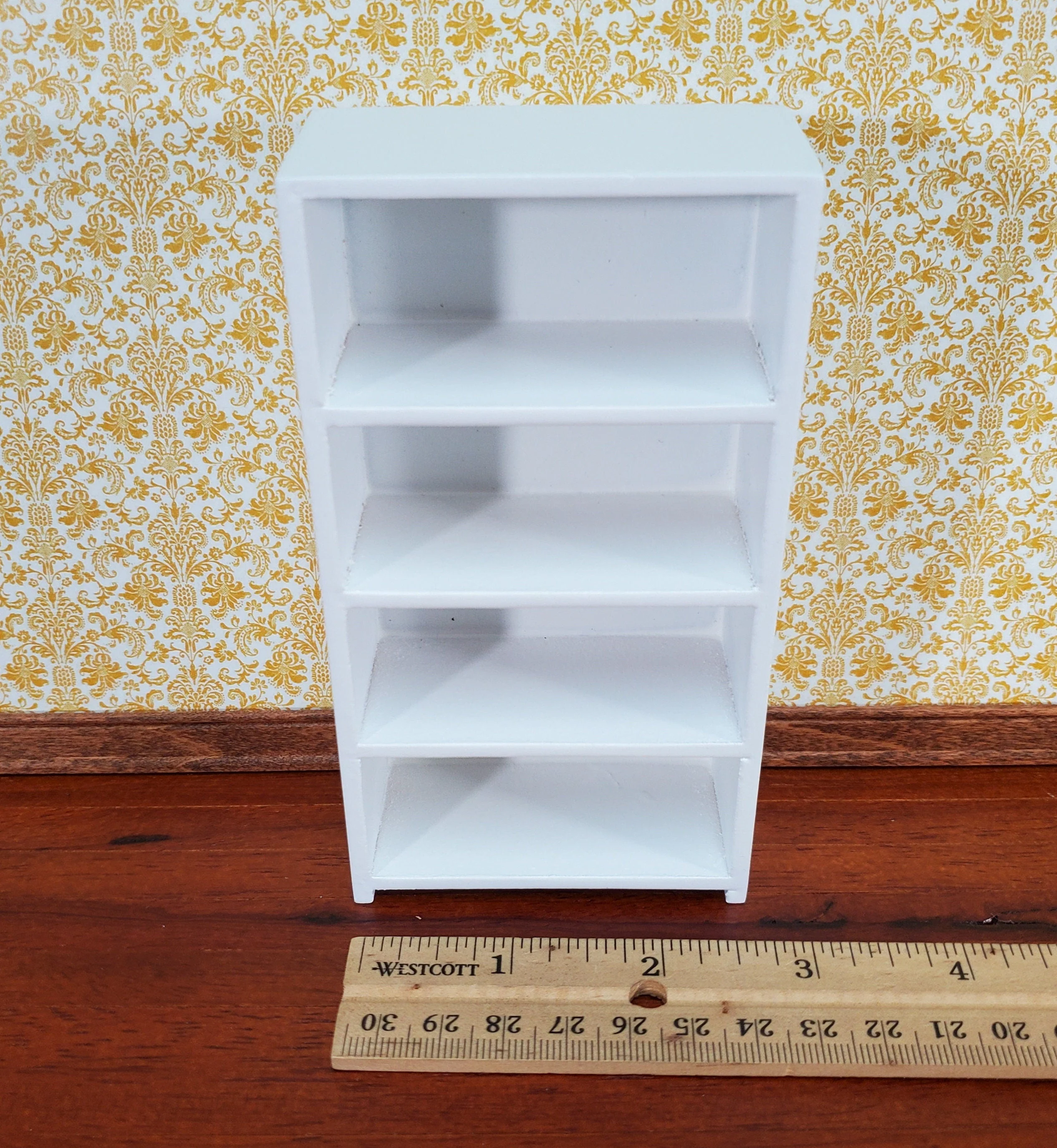 Dollhouse Shelves White Standing Bookcase 4 Shelf 1:12 Scale Furniture Bookshelf - Image 4