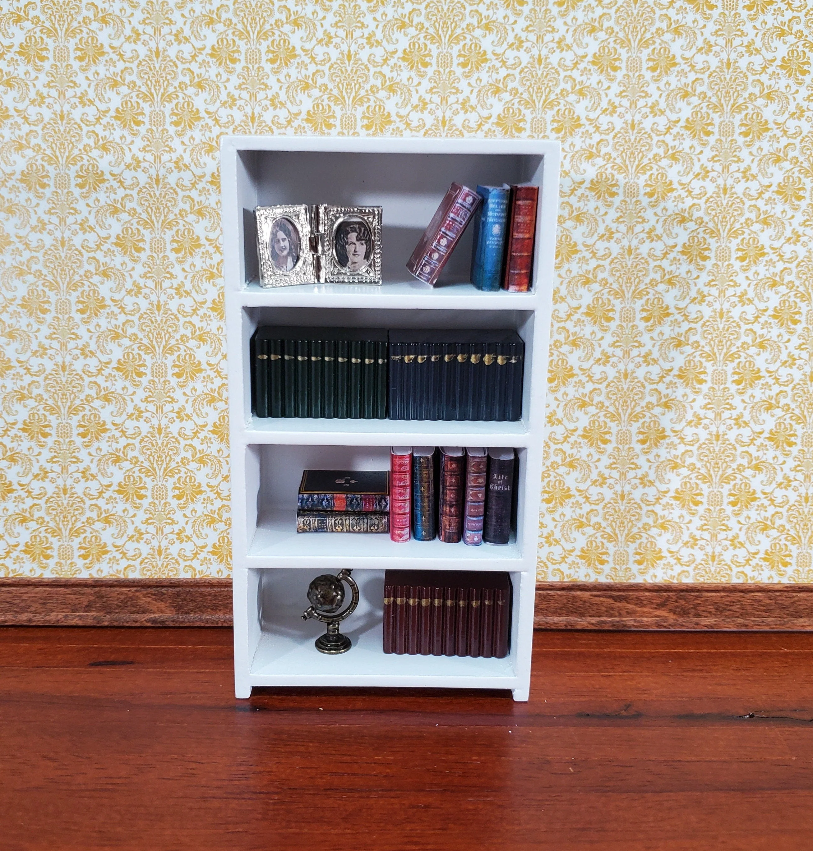 Dollhouse Shelves White Standing Bookcase 4 Shelf 1:12 Scale Furniture Bookshelf - Image 6