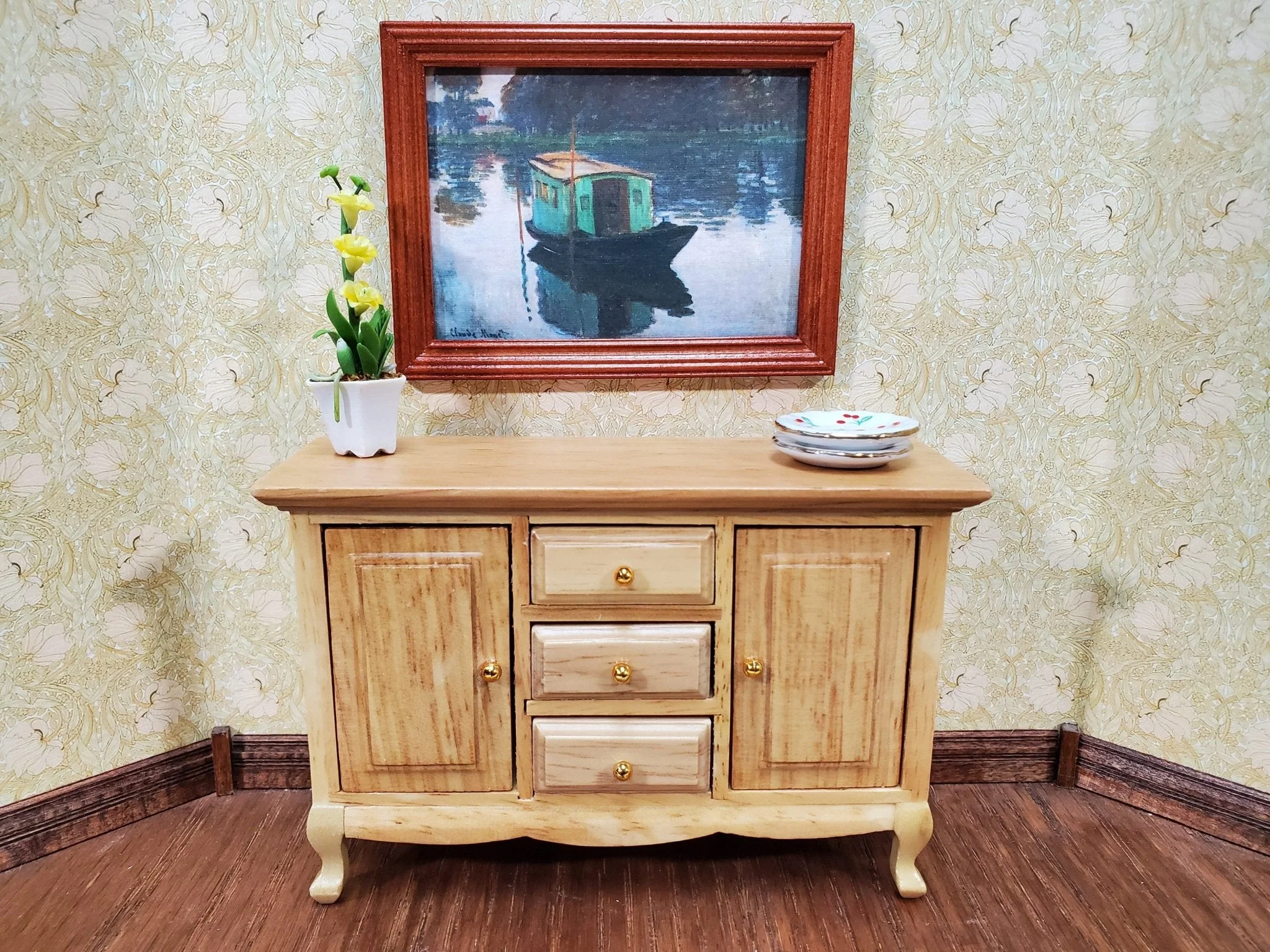 Dollhouse Side Board Buffet Dresser Light Oak Finish 1:12 Scale Furniture - Image 3