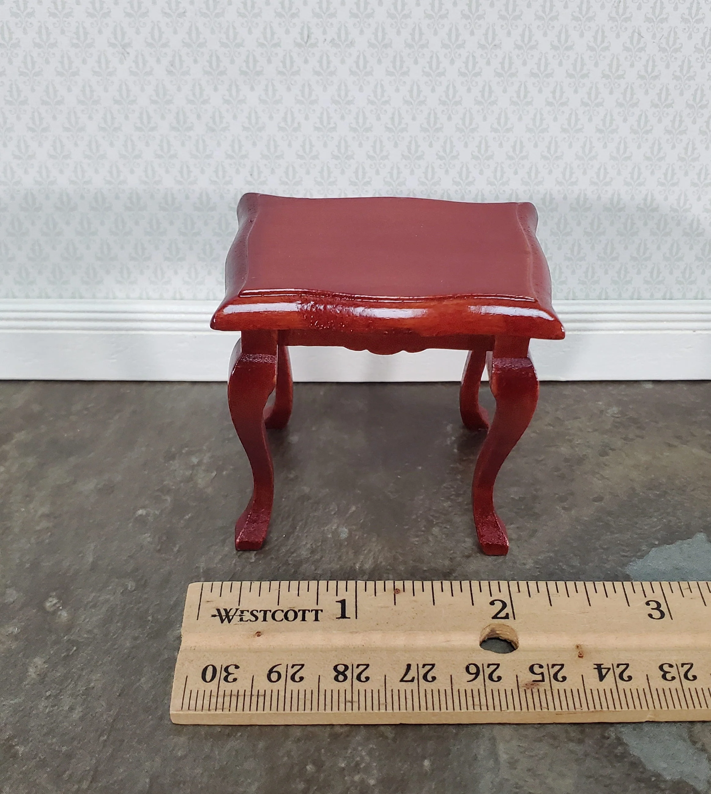 Dollhouse Side or End Table Curvy Top Mahogany Finish Fancy 1:12 Scale Miniature Wood Furniture - Image 4