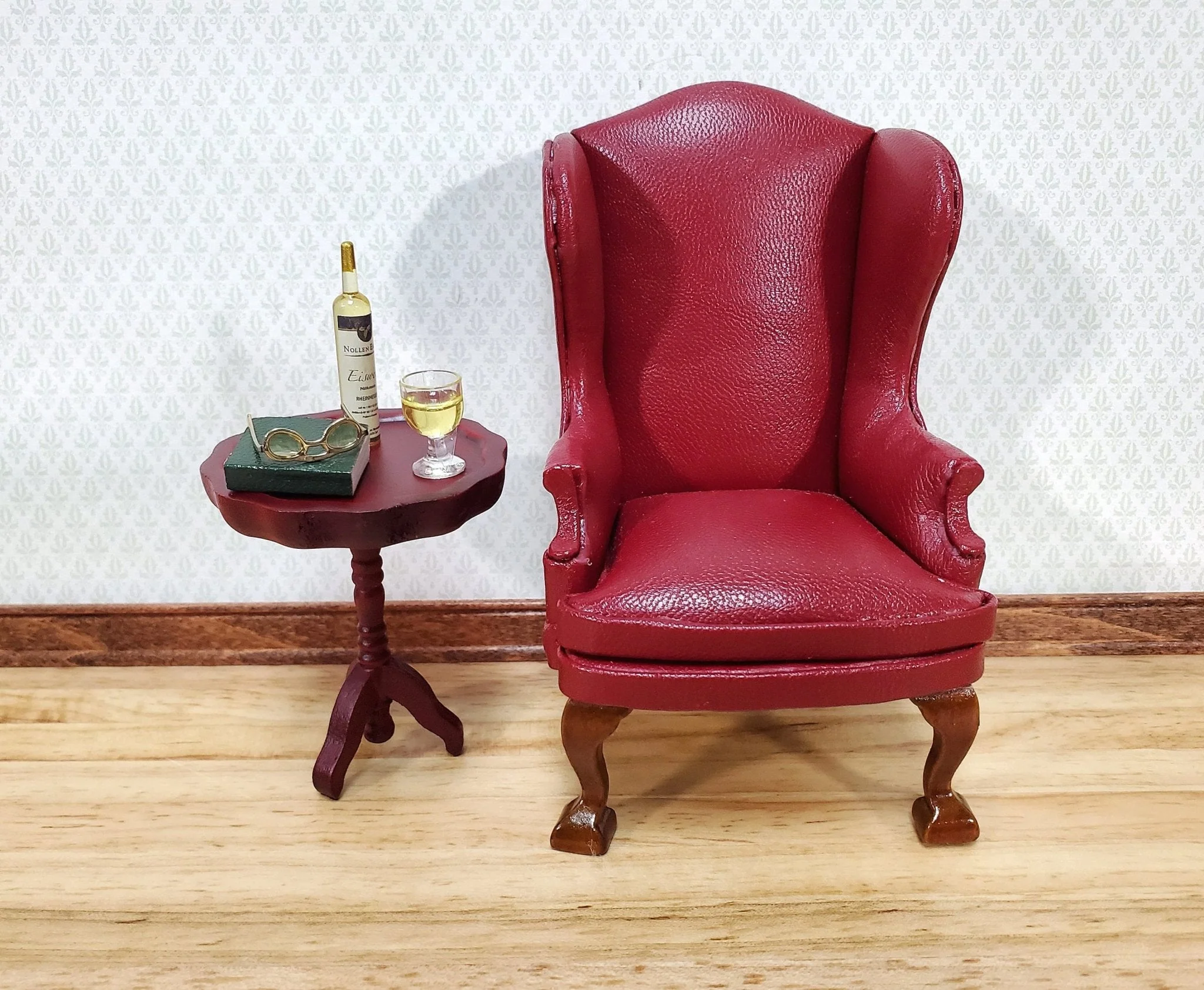 Dollhouse Side Table Pie Crust Style Mahogany Finish 1:12 Scale Wood Furniture - Image 2