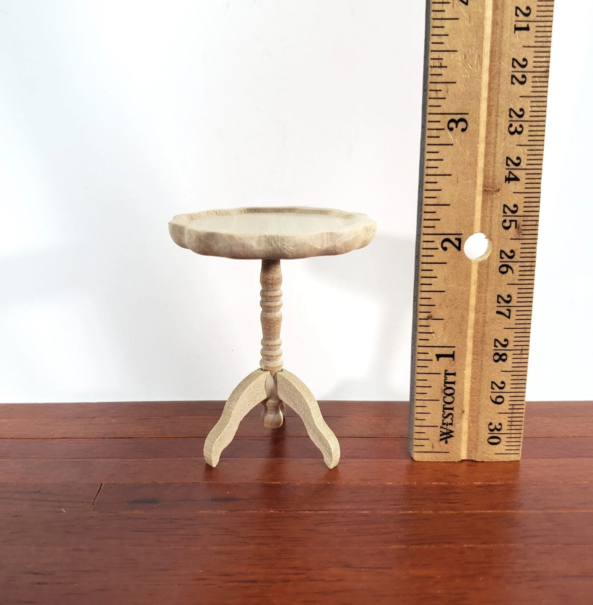 Dollhouse Side Table Pie Crust Style Unpainted 1:12 Scale Wood Furniture - Image 3