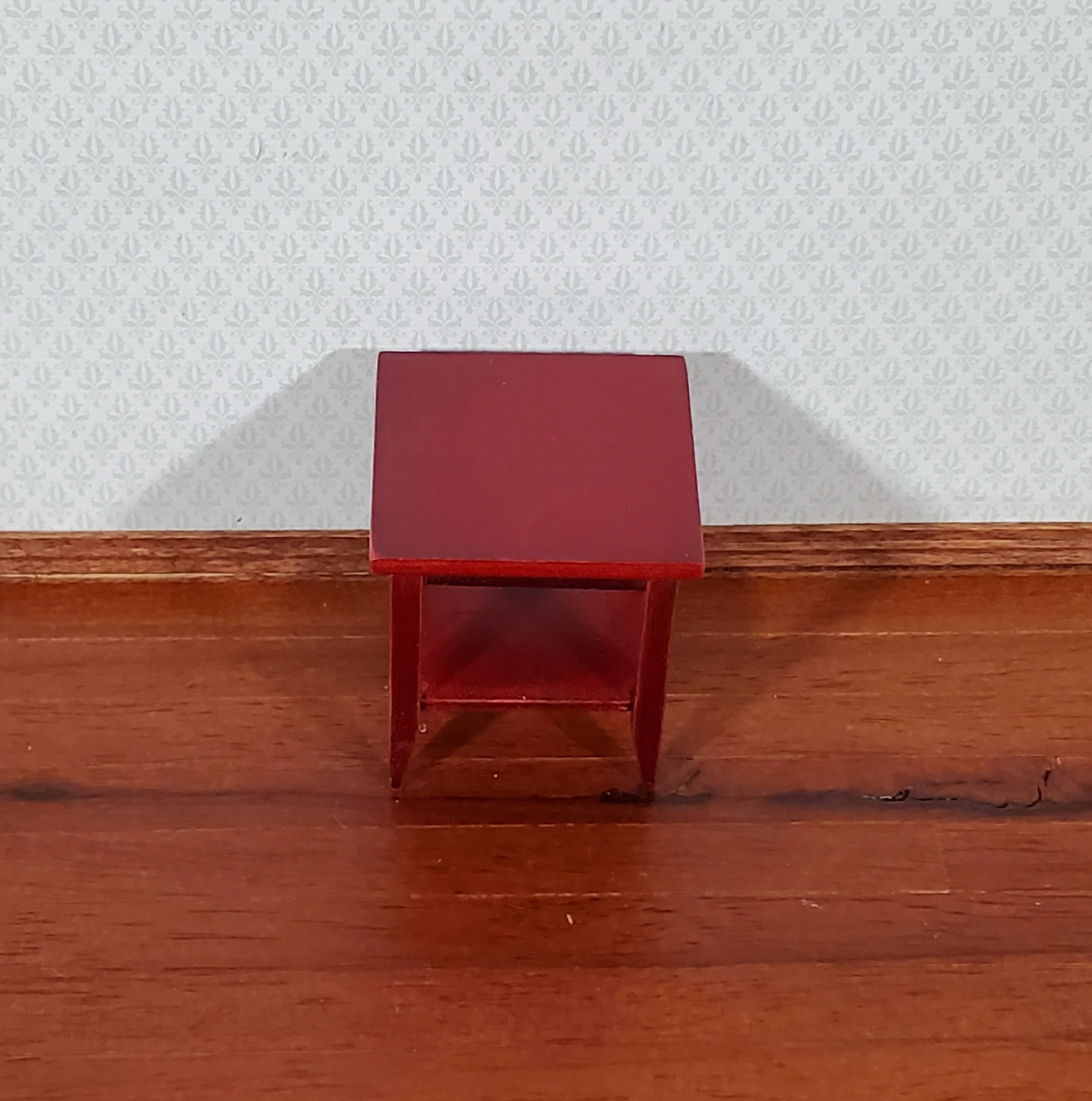 Dollhouse Side Table with Shelf Modern Style Mahogany Finish 1:12 Scale Miniature Furniture - Image 2