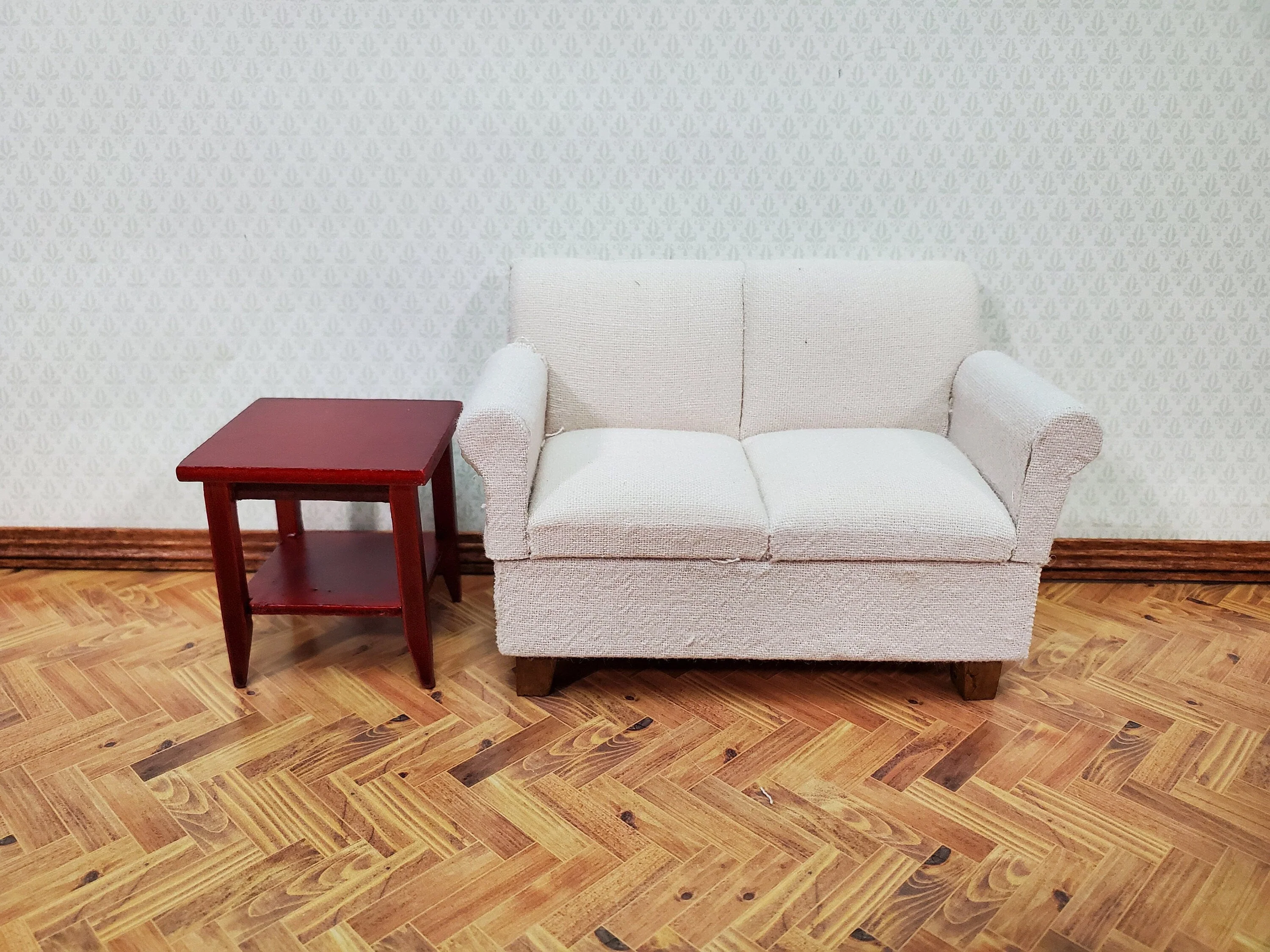 Dollhouse Side Table with Shelf Modern Style Mahogany Finish 1:12 Scale Miniature Furniture - Image 3