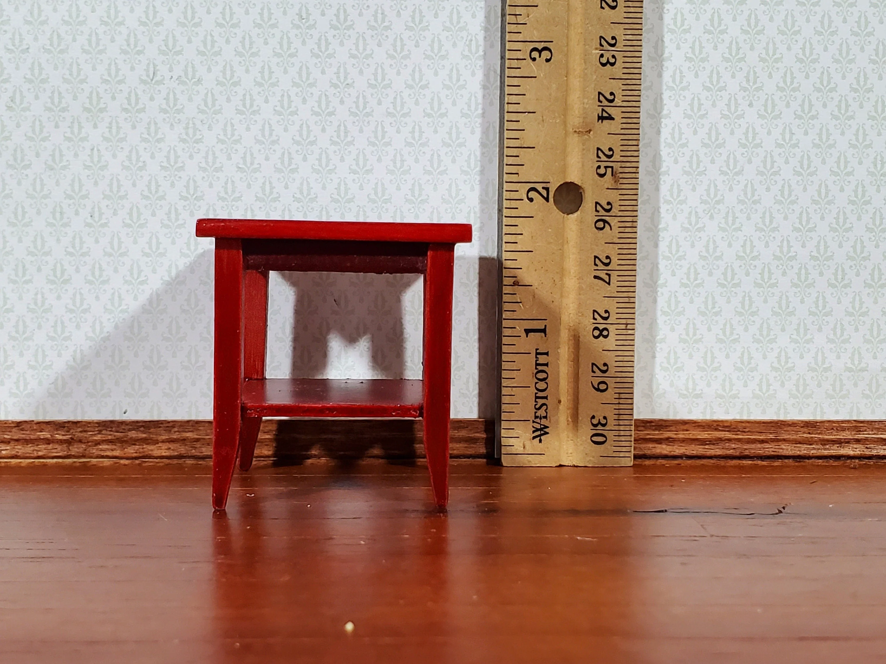 Dollhouse Side Table with Shelf Modern Style Mahogany Finish 1:12 Scale Miniature Furniture - Image 4