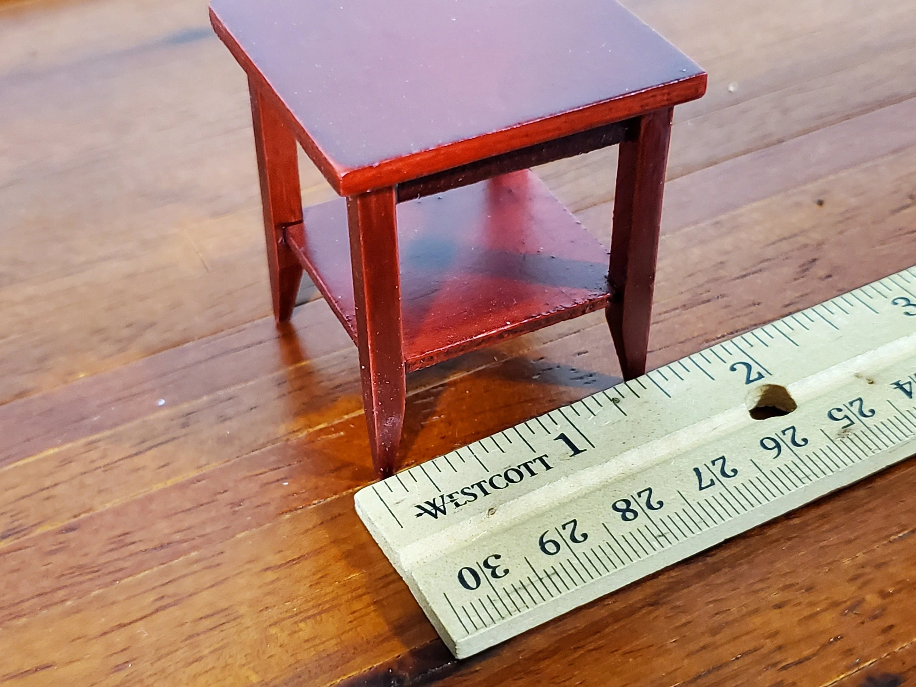 Dollhouse Side Table with Shelf Modern Style Mahogany Finish 1:12 Scale Miniature Furniture - Image 5