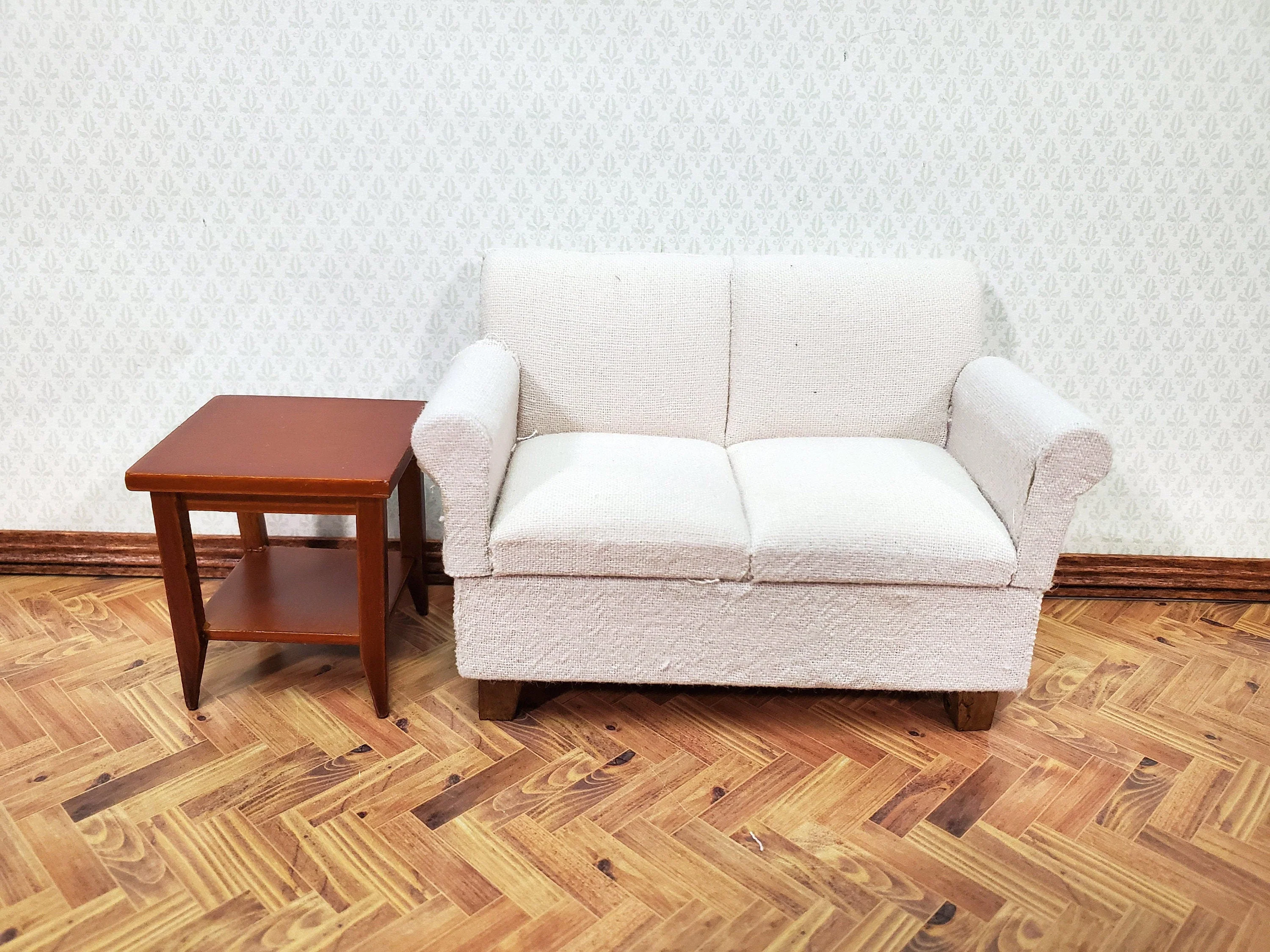 Dollhouse Side Table with Shelf Modern Style Walnut Finish 1:12 Scale Miniature Furniture - Image 2