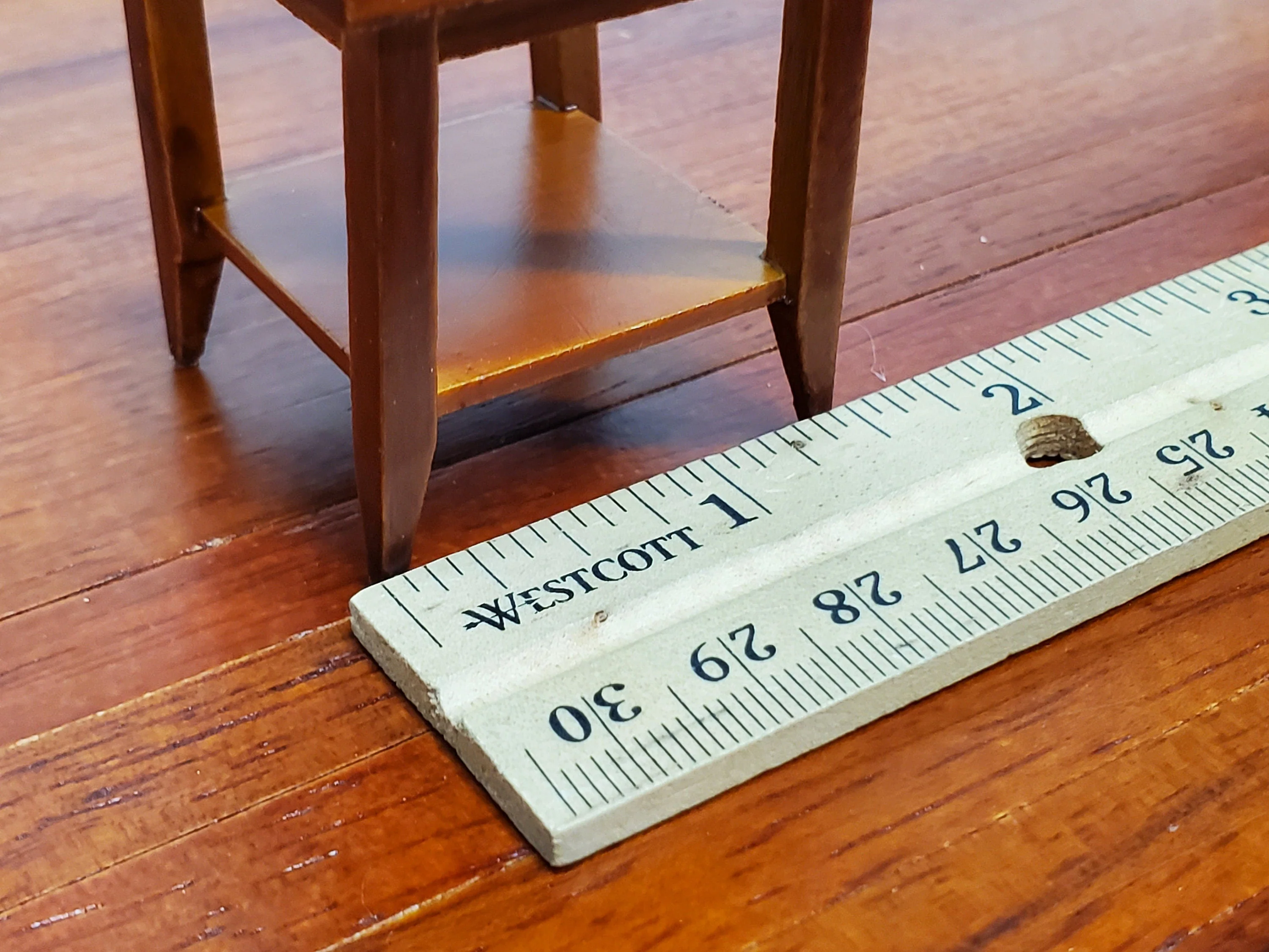 Dollhouse Side Table with Shelf Modern Style Walnut Finish 1:12 Scale Miniature Furniture - Image 4