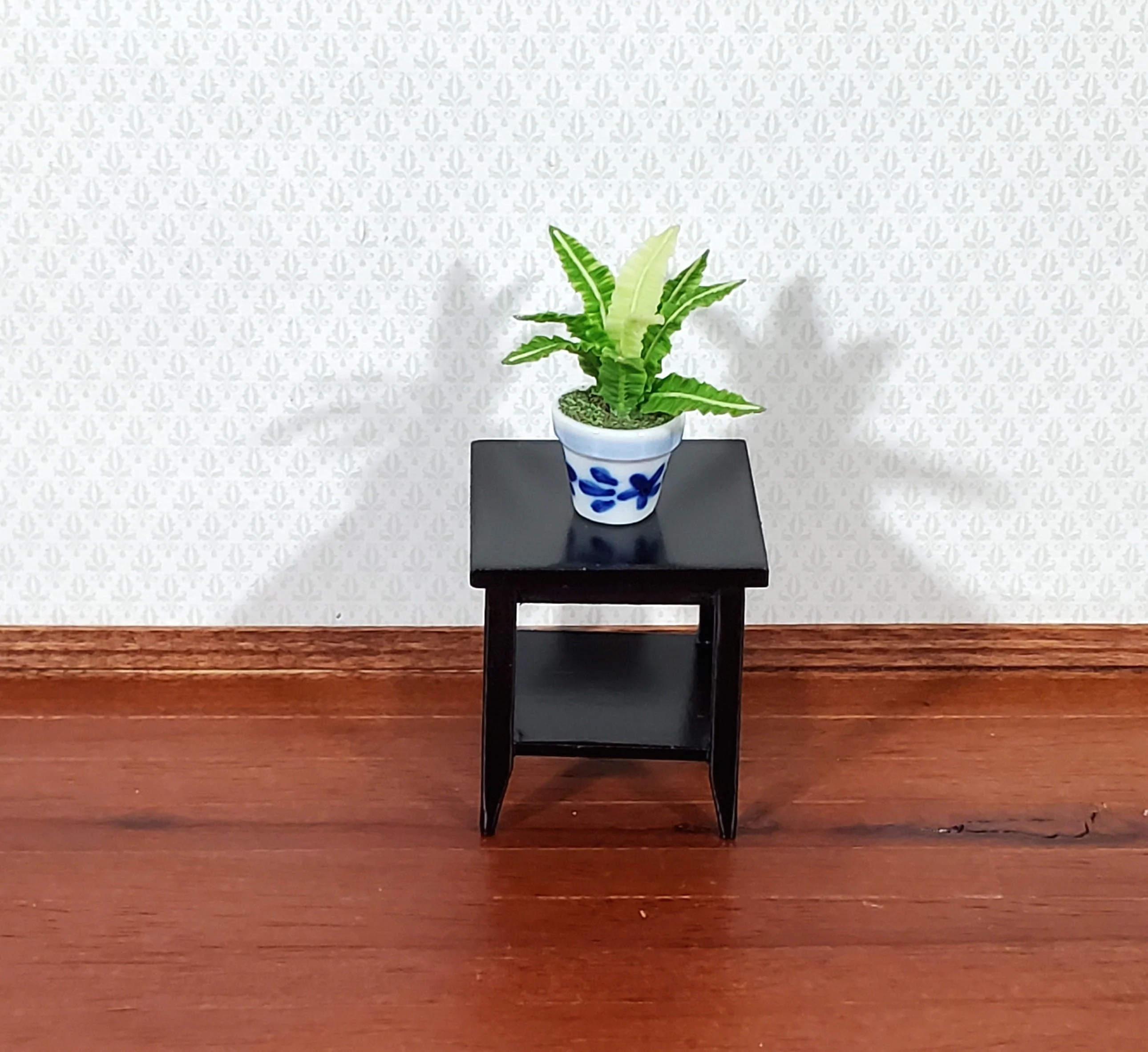 Dollhouse Side Table with Shelf Modern Style Wood Black Finish 1:12 Scale Miniature Furniture - Image 2