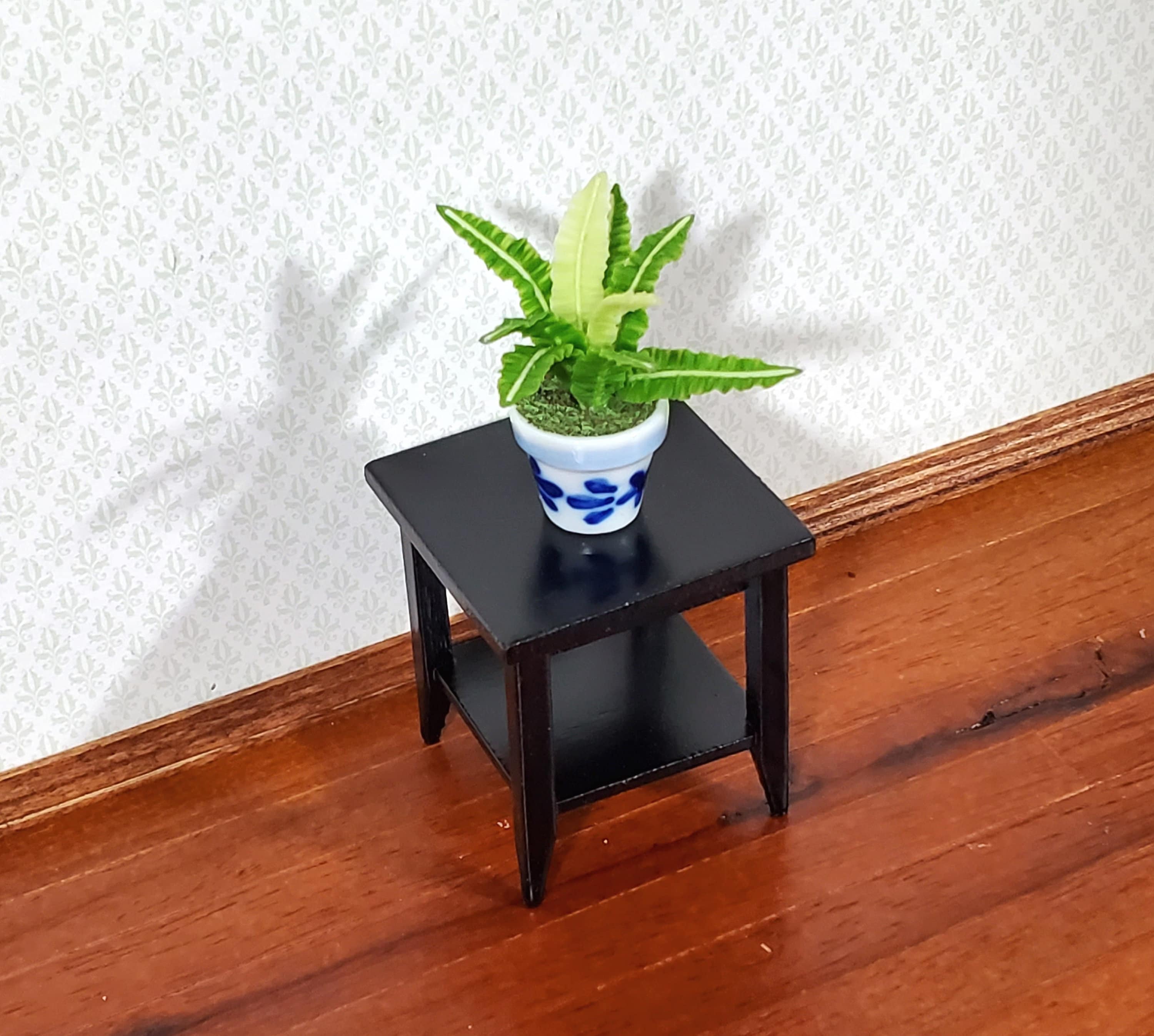 Dollhouse Side Table with Shelf Modern Style Wood Black Finish 1:12 Scale Miniature Furniture - Image 3