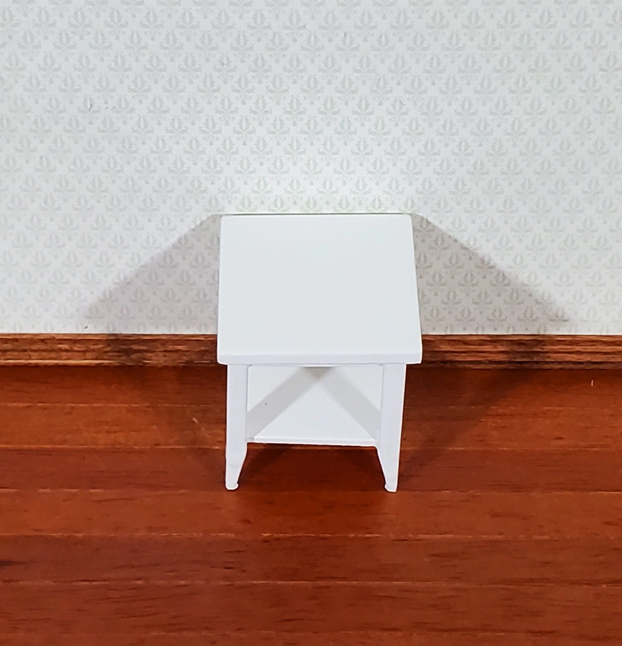 Dollhouse Side Table with Shelf Modern Style Wood White Finish 1:12 Scale Miniature Furniture - Image 2