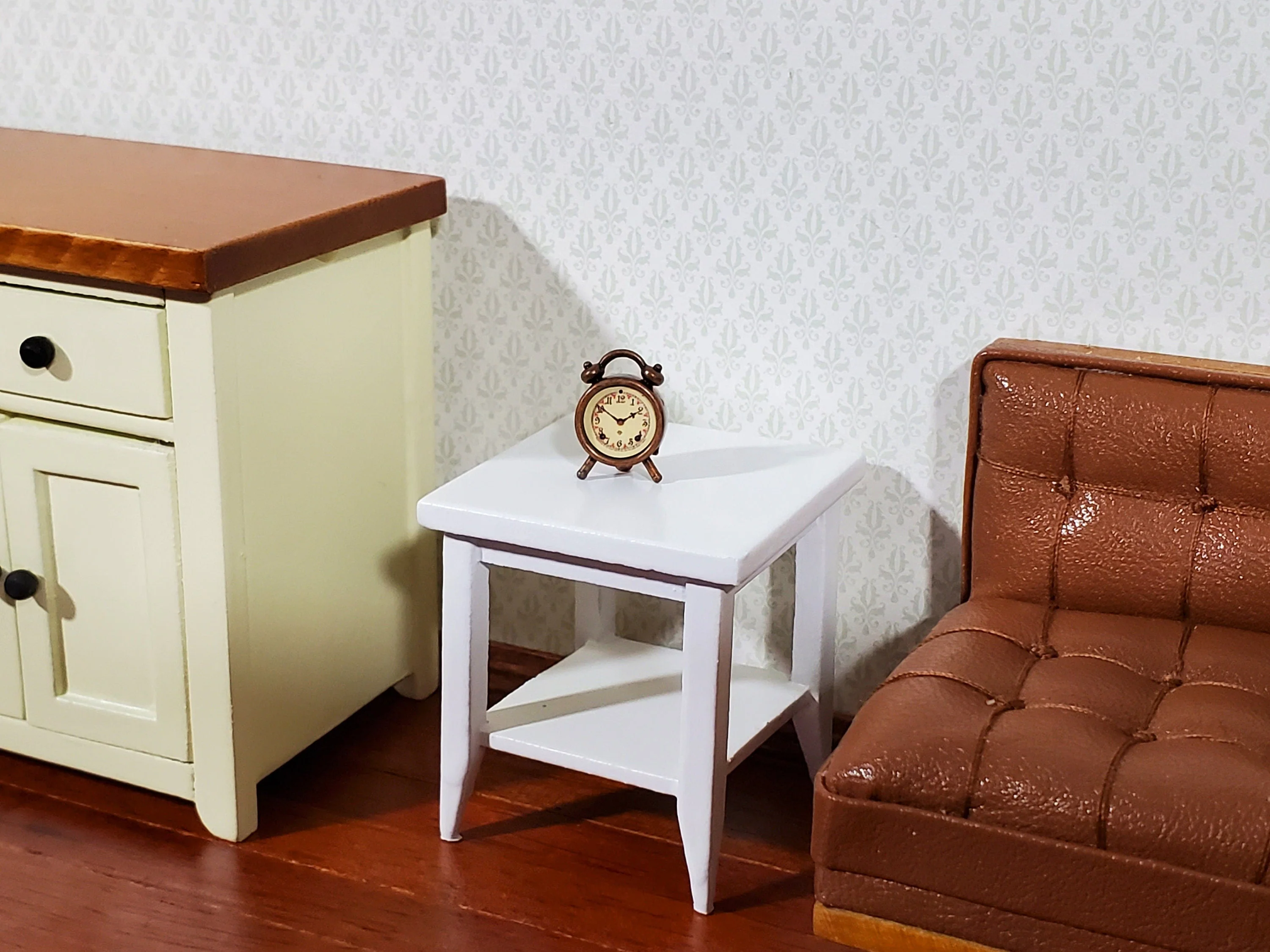 Dollhouse Side Table with Shelf Modern Style Wood White Finish 1:12 Scale Miniature Furniture - Image 4